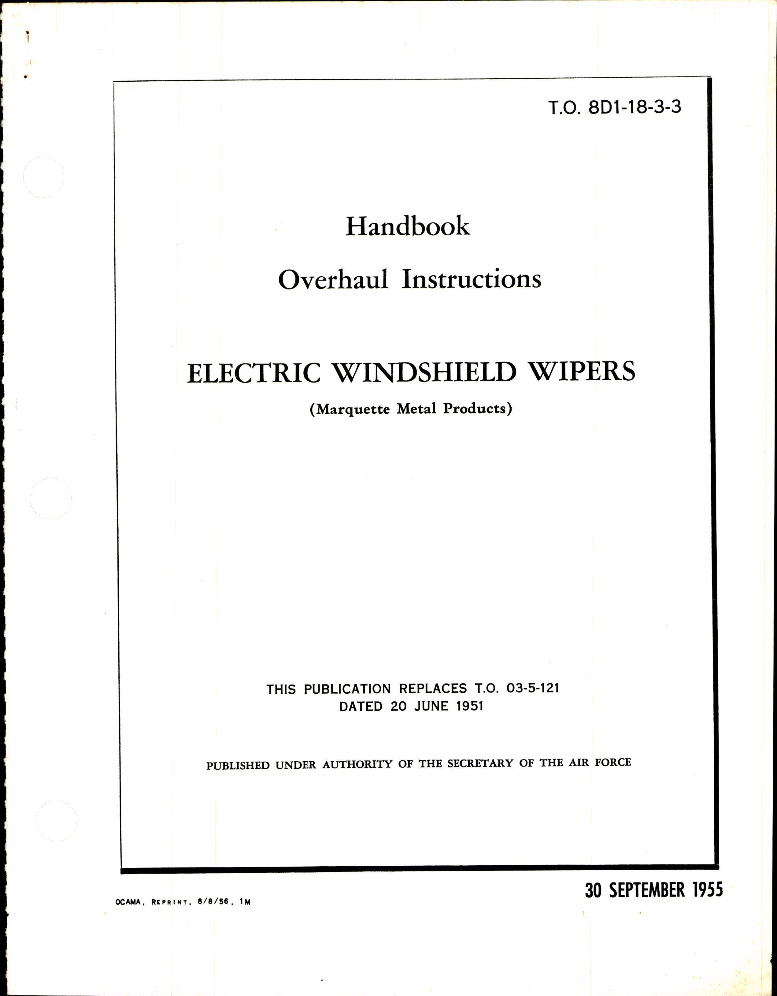 Sample page 1 from AirCorps Library document: Overhaul Instructions for Electric Windshield Wipers