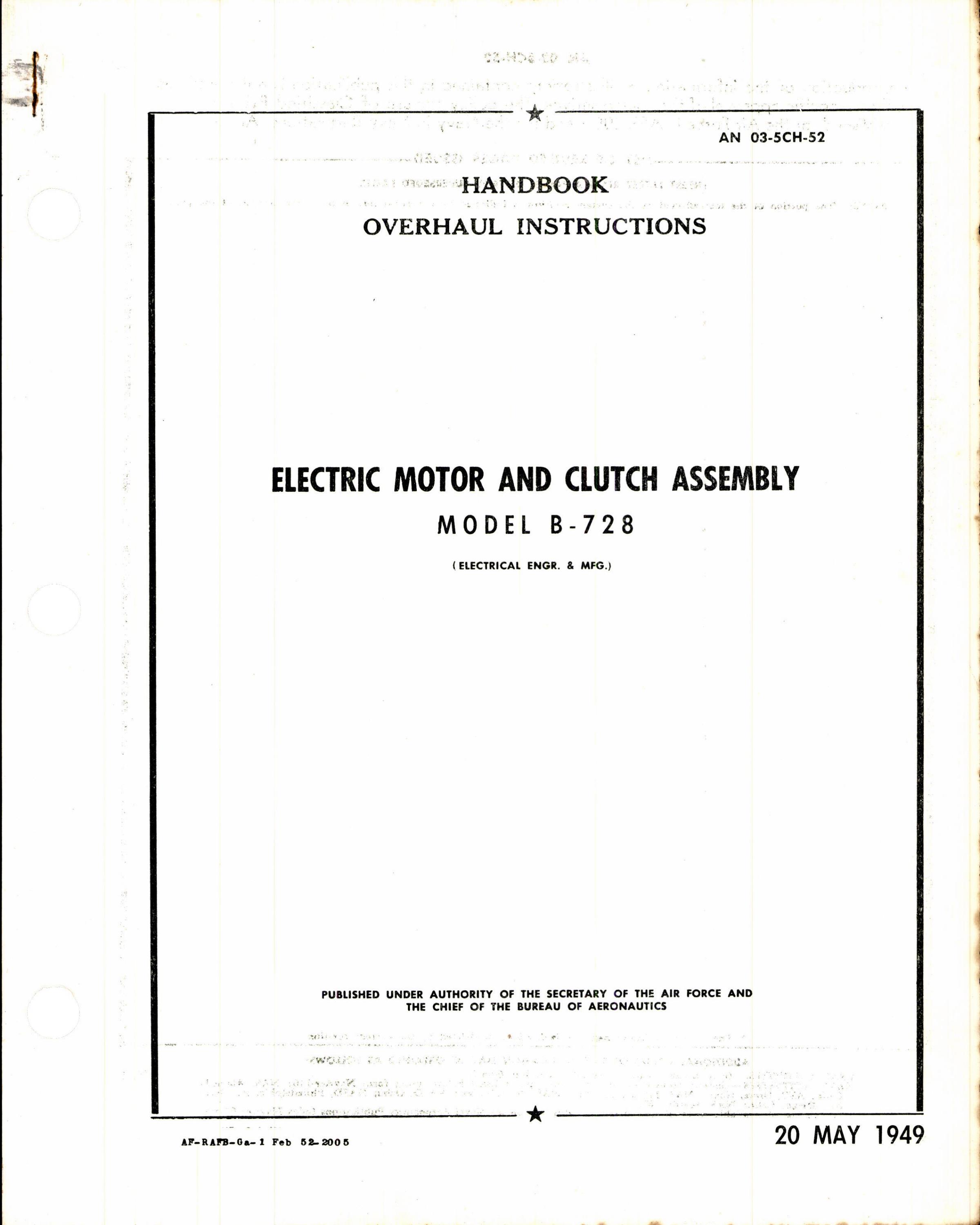 Sample page 1 from AirCorps Library document: Overhaul Instructions for Electric Motor and Clutch Assembly Model B-728