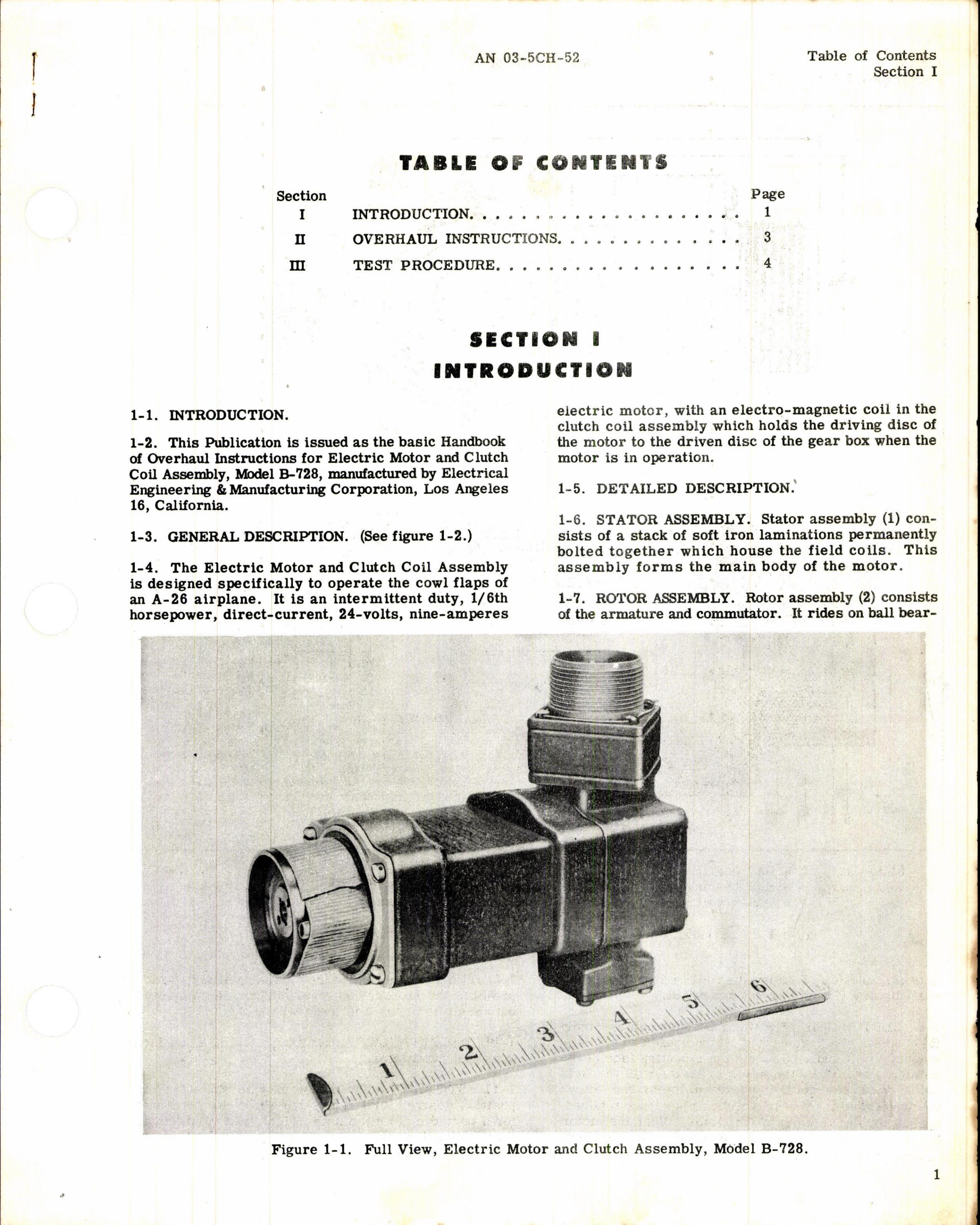 Sample page 3 from AirCorps Library document: Overhaul Instructions for Electric Motor and Clutch Assembly Model B-728