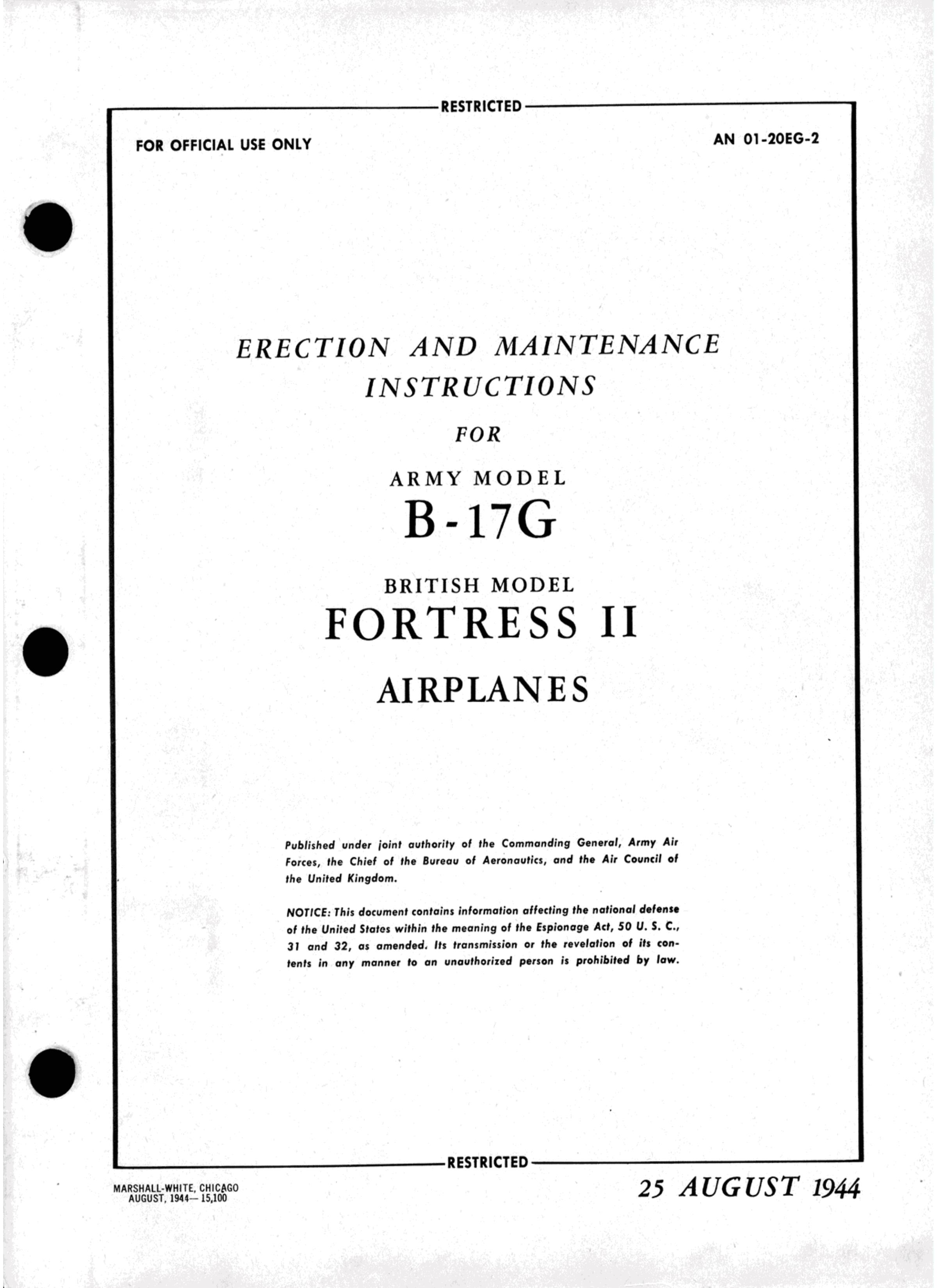 Sample page 1 from AirCorps Library document: Erection & Maintenance - B-17G - Aug 1944