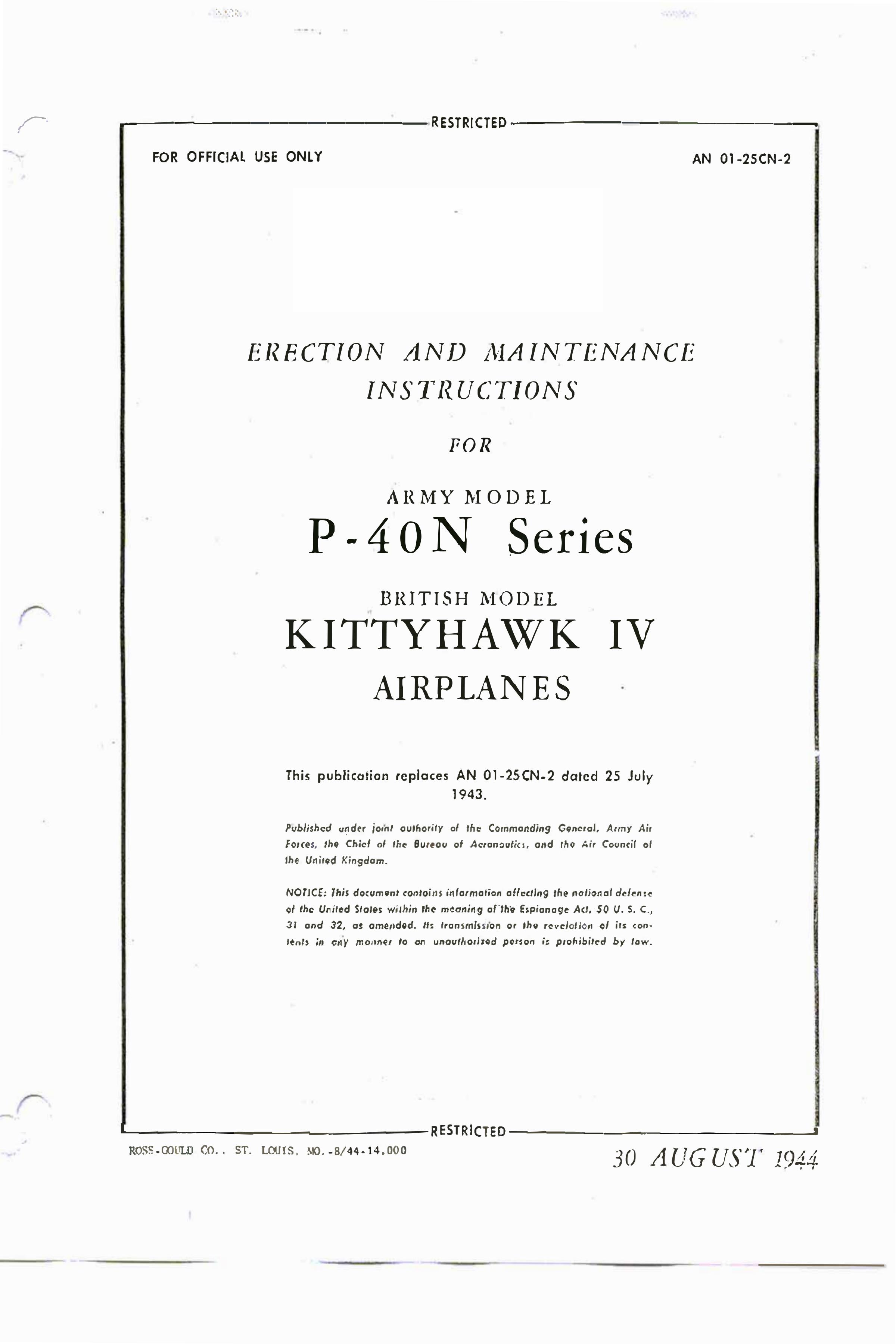 Sample page 1 from AirCorps Library document: Erection & Maintenance - P-40N