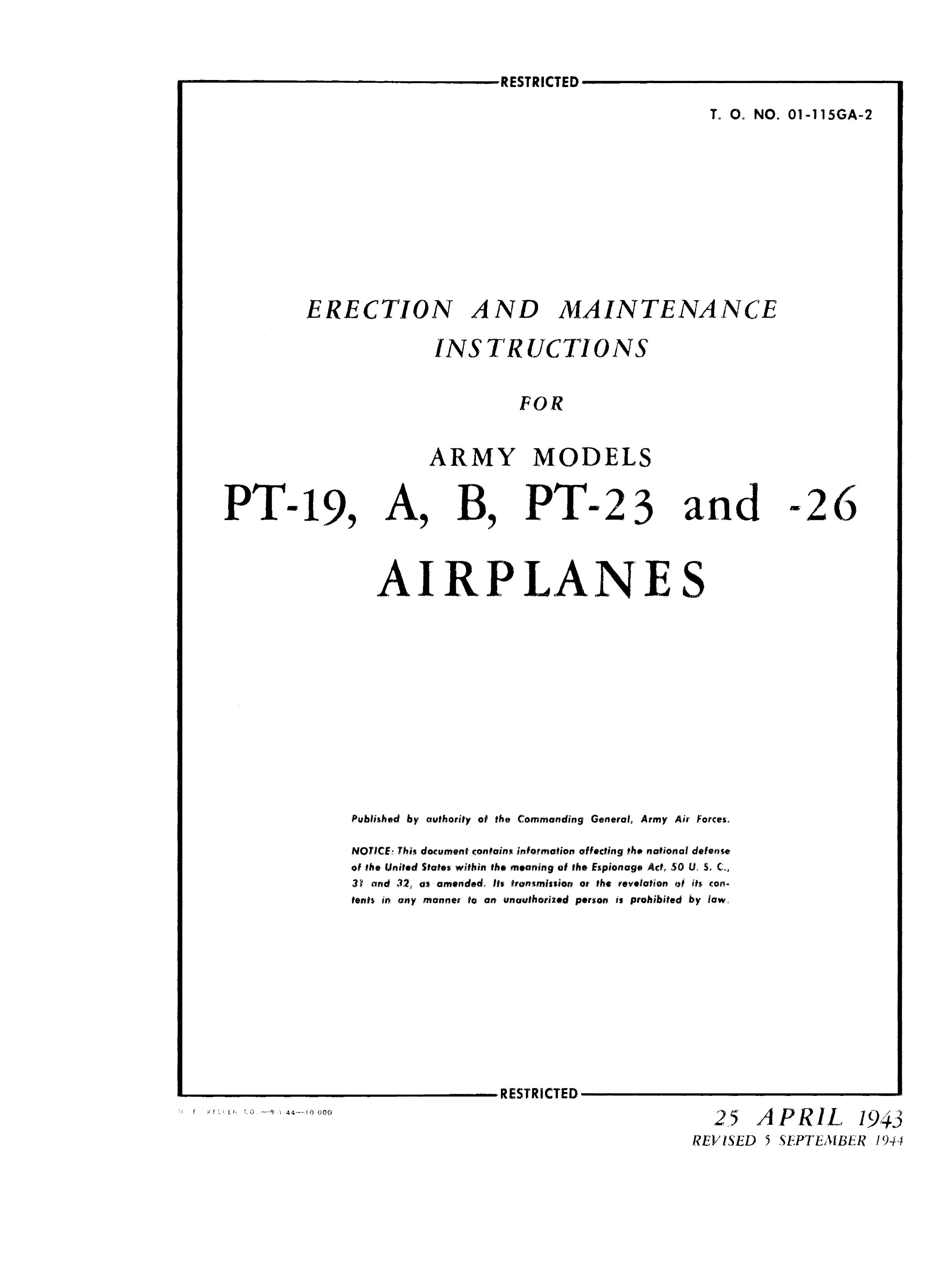 Sample page 1 from AirCorps Library document: Erection and Maintenance Instr for PT-19 Series
