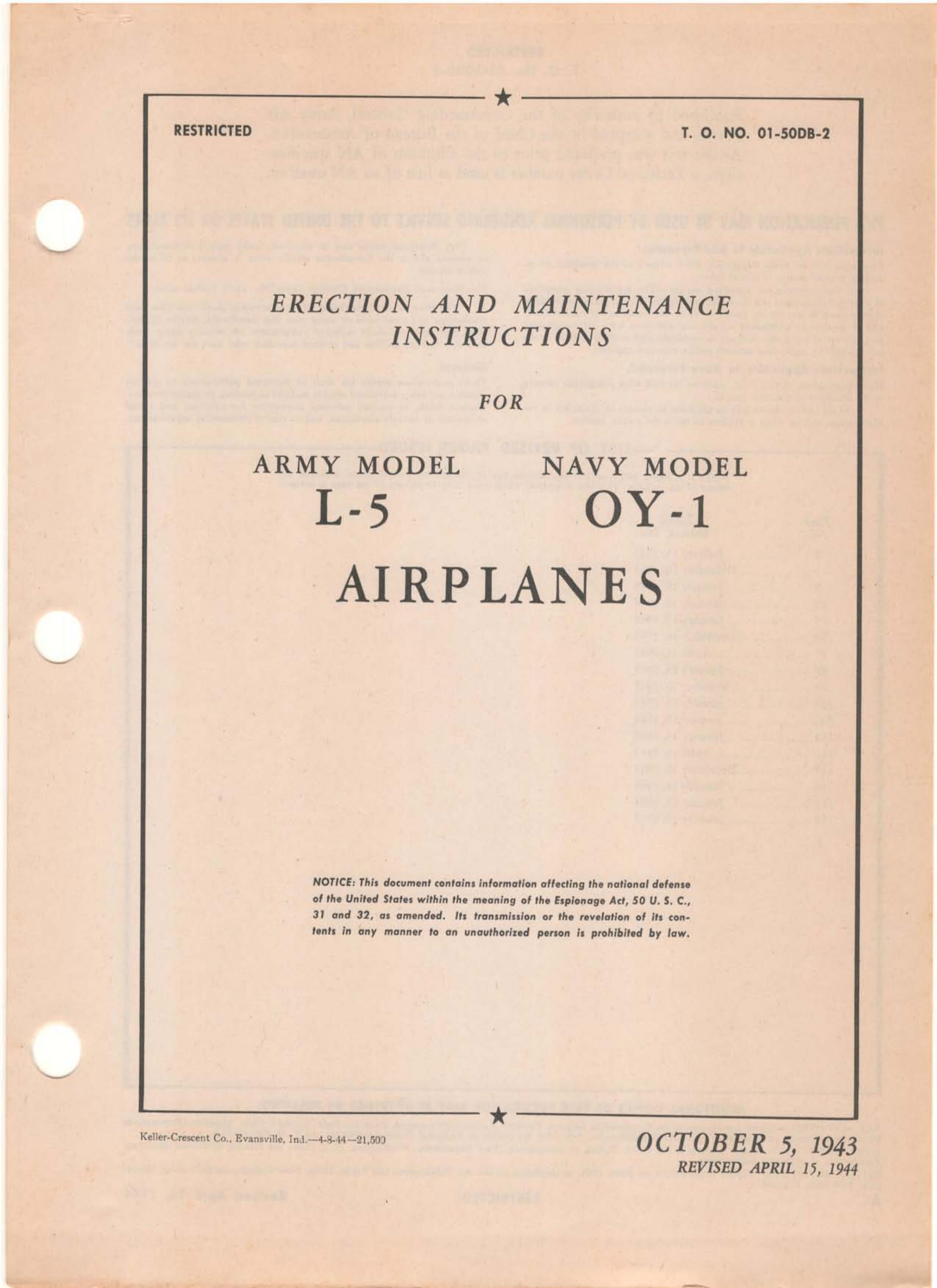 Sample page 1 from AirCorps Library document: Erection & Maintenance - L-5, OY-1