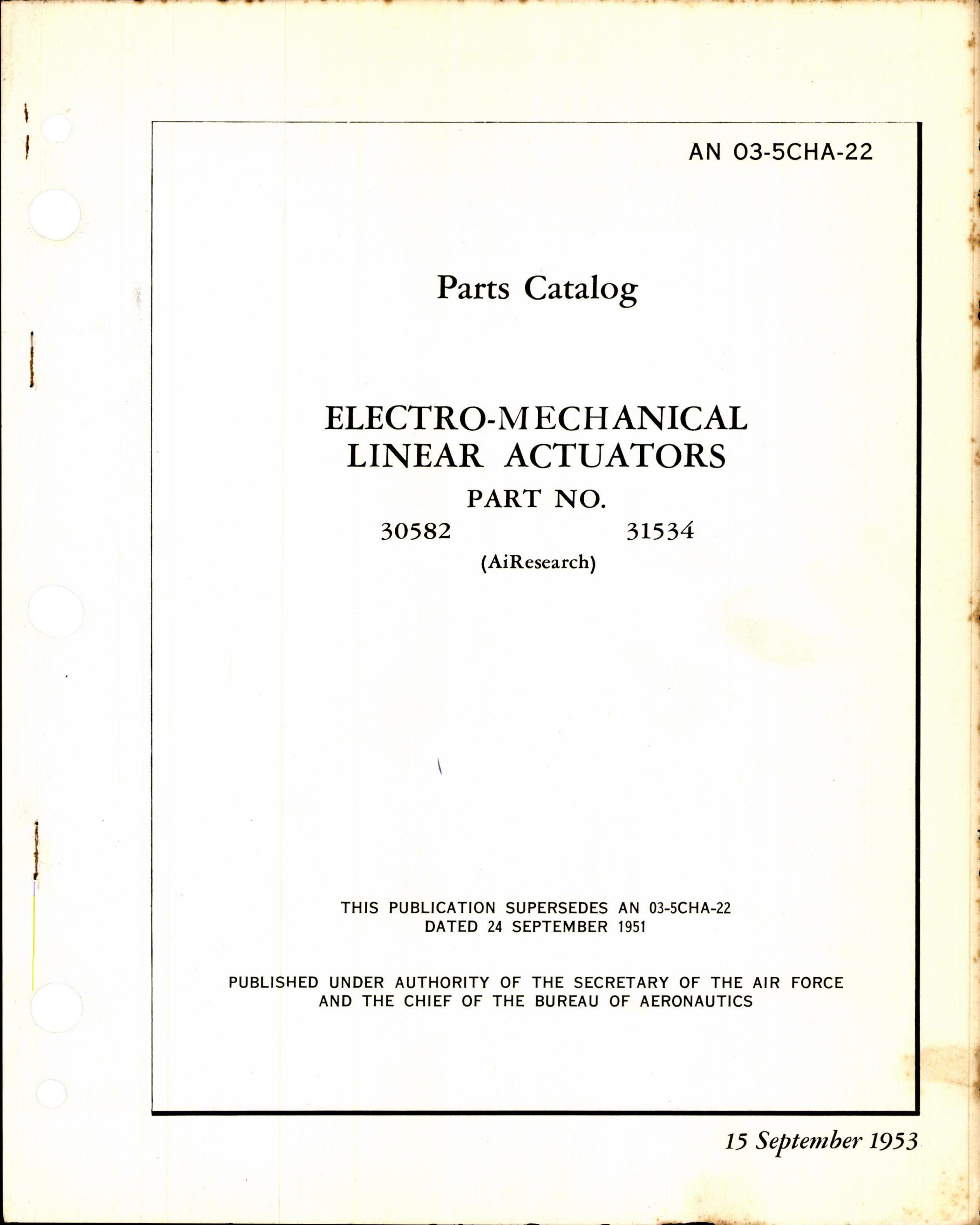 Sample page 1 from AirCorps Library document: Parts Catalog for Electro-Mechanical Linear Actuators