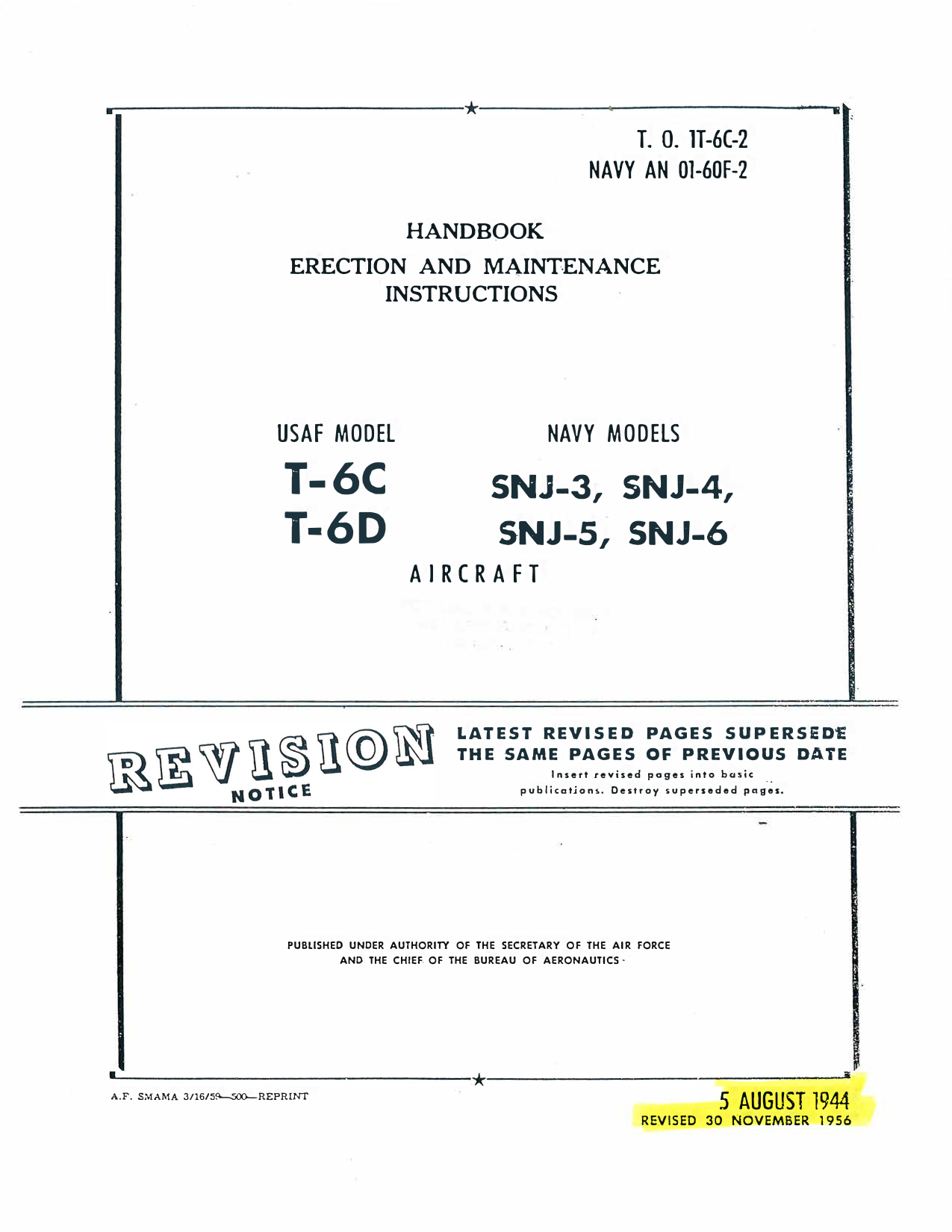 Sample page 1 from AirCorps Library document: Erection & Maintenance - T-6C, T-6D, SNJ-3, SNJ-4, SNJ-5, SNJ-6