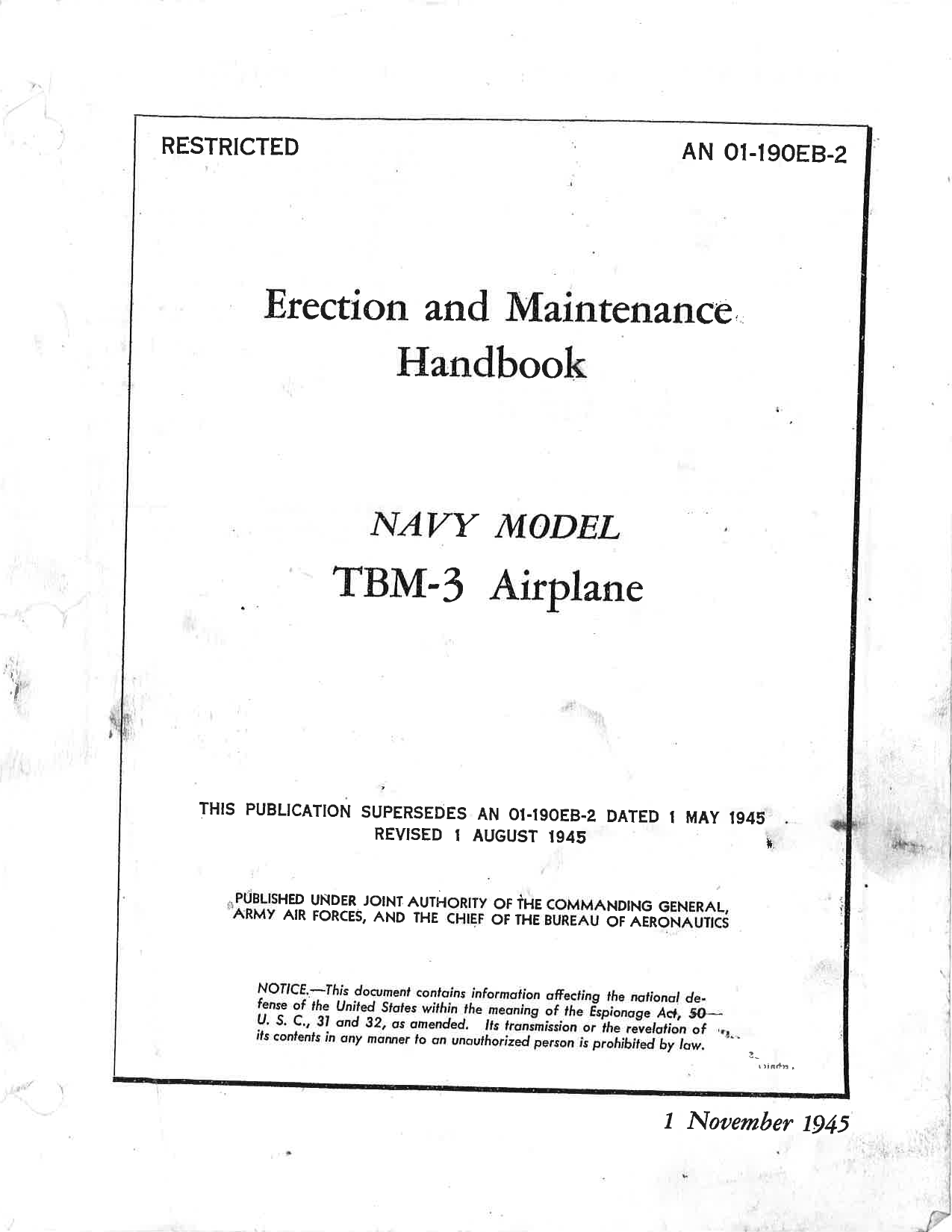 Sample page 1 from AirCorps Library document: Erection & Maintenance Manual - TBM