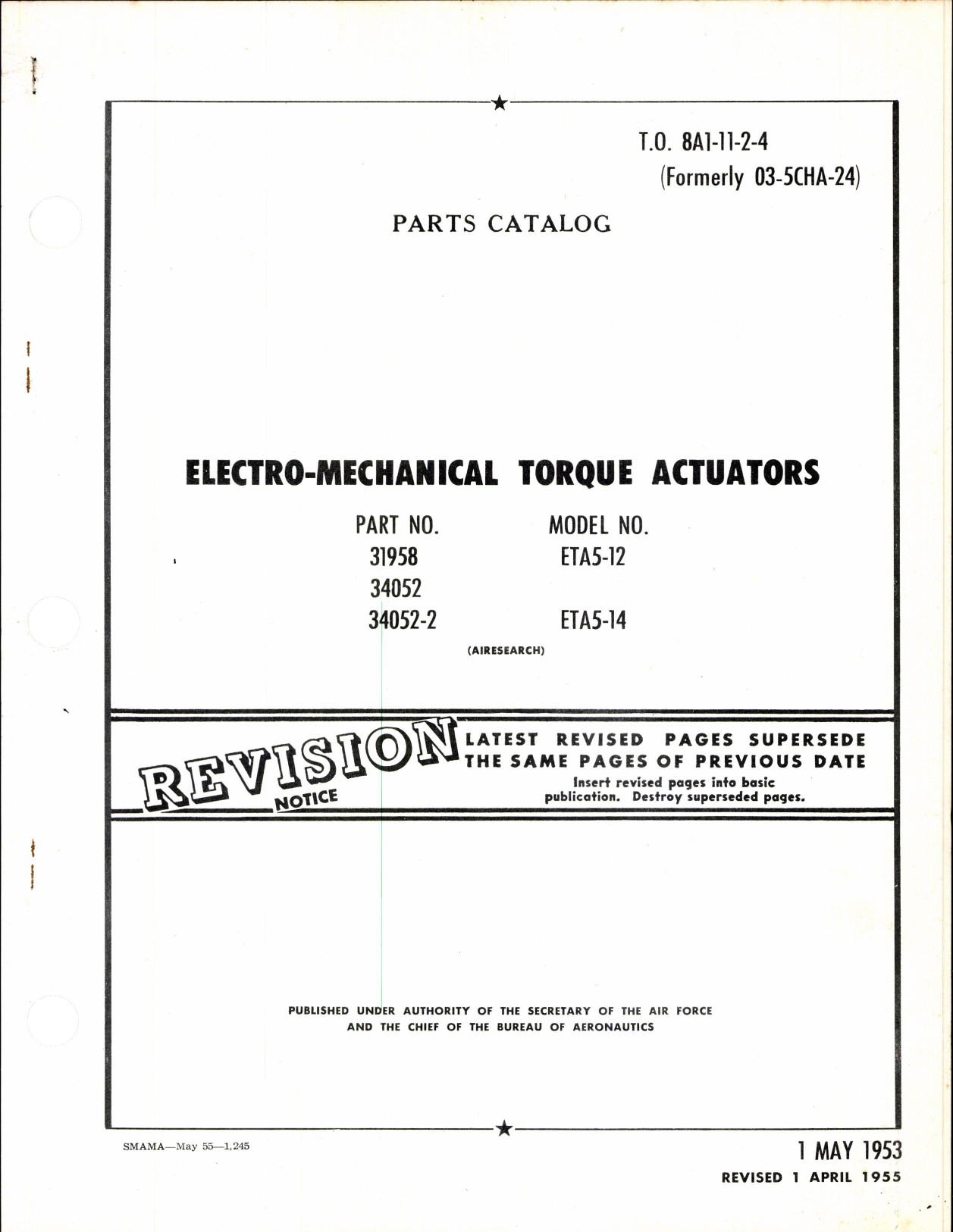 Sample page 1 from AirCorps Library document: Parts Catalog for Electro-Mechanical Torque Actuators