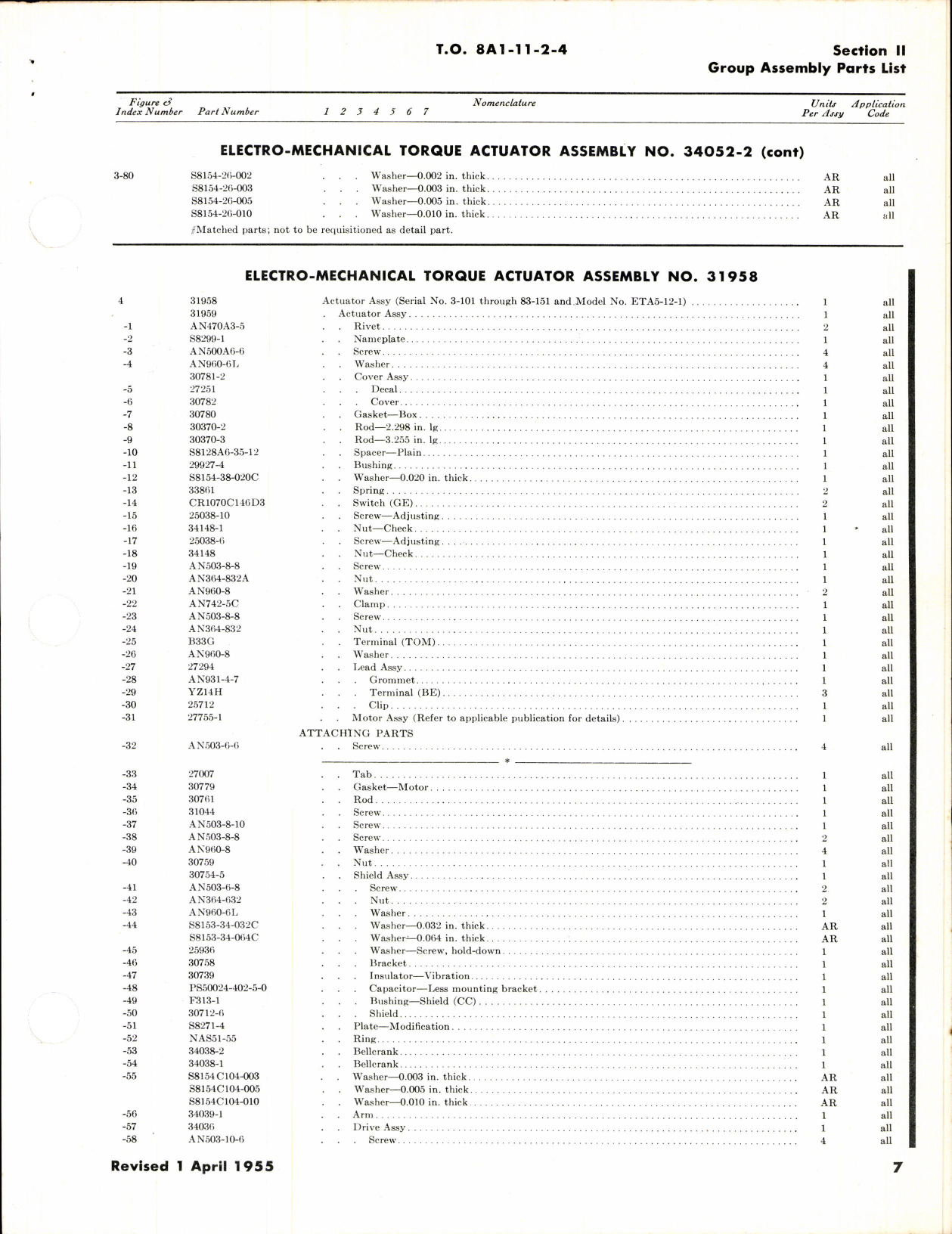 Sample page 3 from AirCorps Library document: Parts Catalog for Electro-Mechanical Torque Actuators