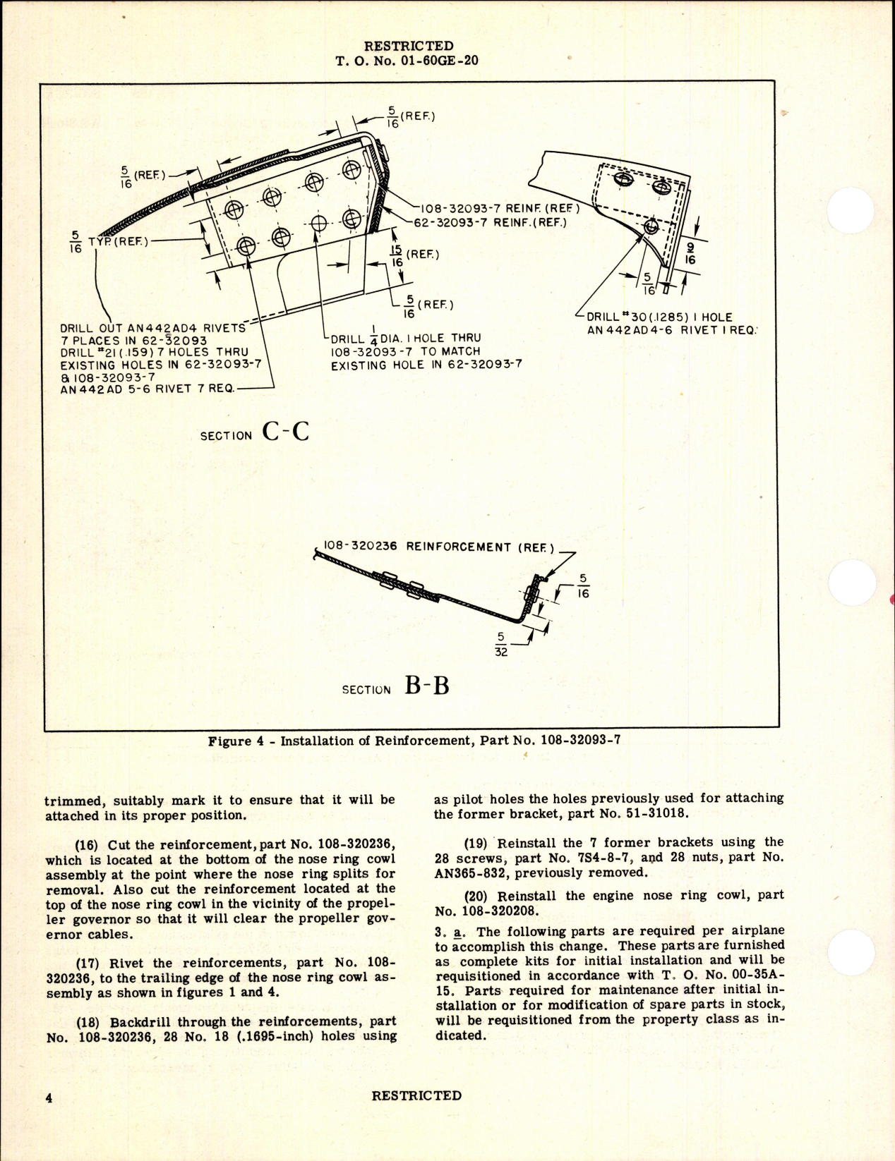 Sample page 4 from AirCorps Library document: Reinforcement of Engine Nose Ring Cowl for B-25J