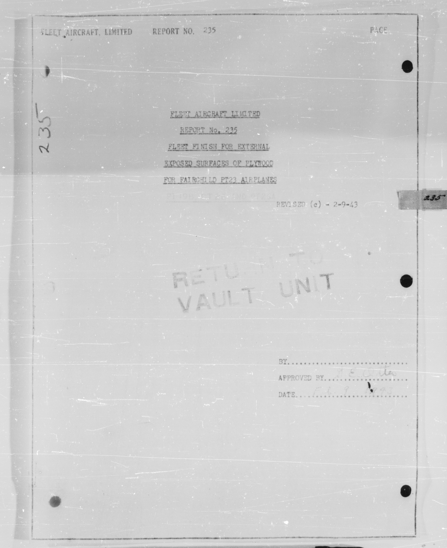 Sample page 1 from AirCorps Library document: Fleet Finish for External Exposed Surfaces of Plywood for Fairchild PT-23 Airplanes