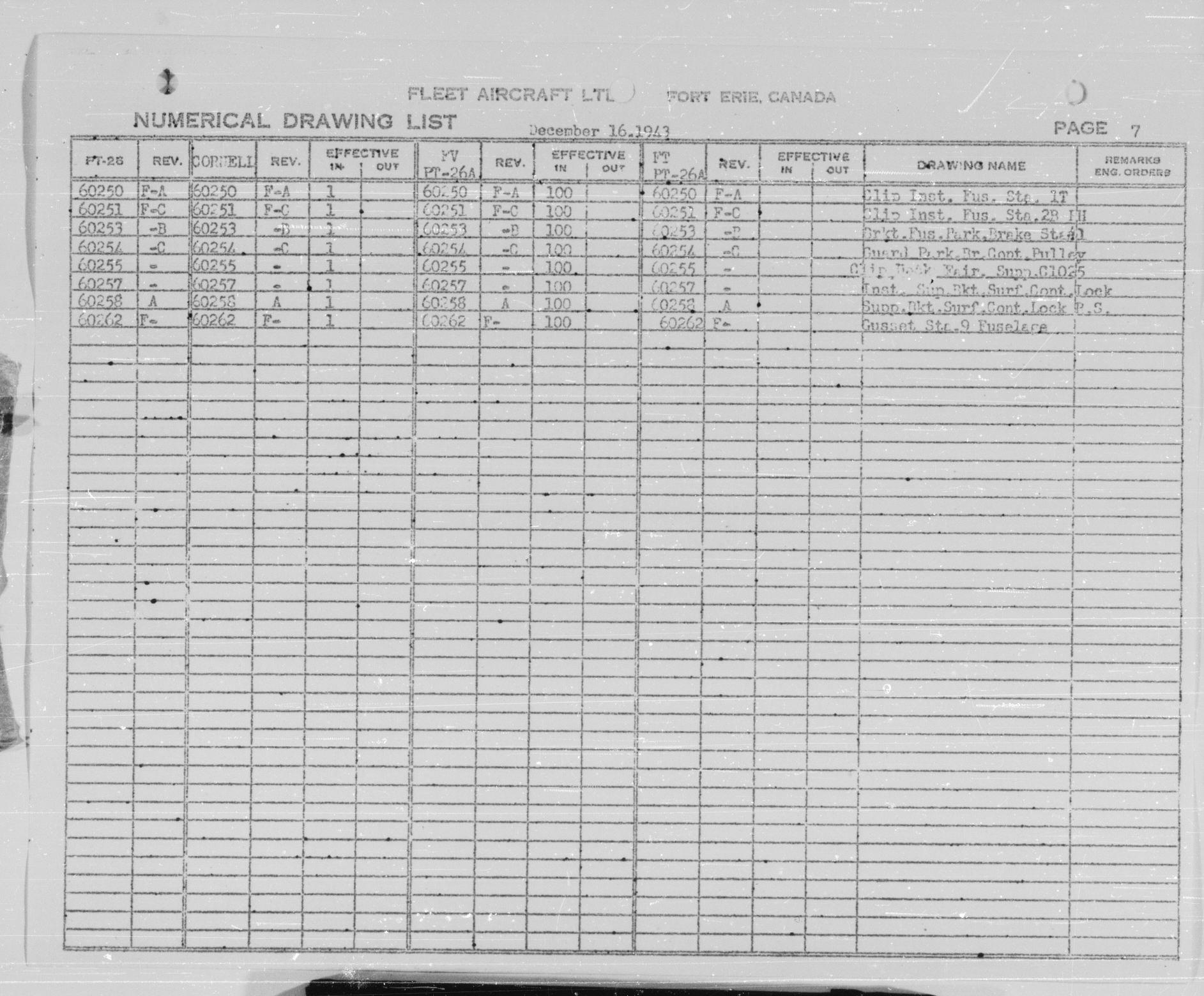 Sample page 7 from AirCorps Library document: Numerical Drawing List for PT-26