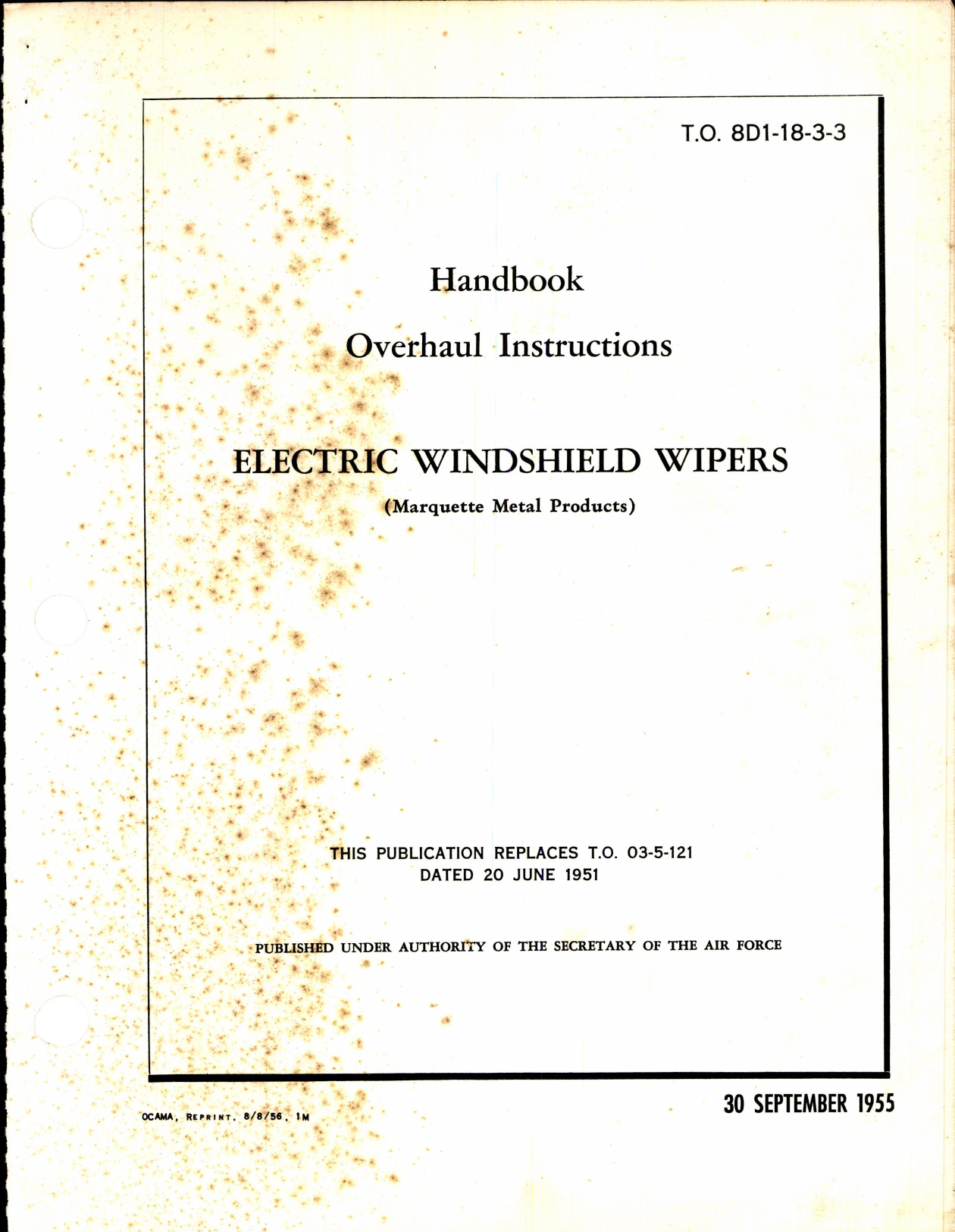 Sample page 1 from AirCorps Library document: Handbook of Overhaul Instructions for Electric Windshield Wipers