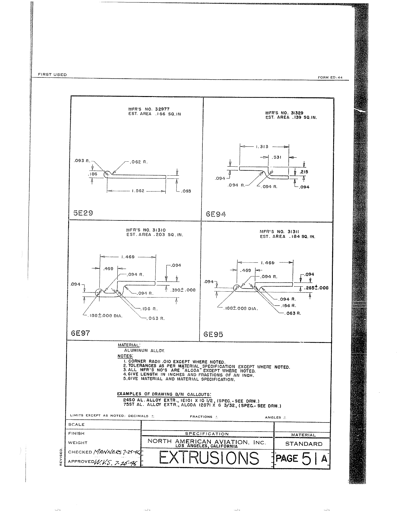 Sample page 70 from AirCorps Library document: Extrusions - North American Aviation