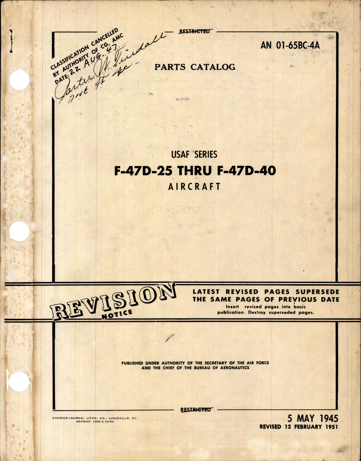 Sample page 1 from AirCorps Library document: Parts Catalog for F-47D-25 Thru F-47D-40