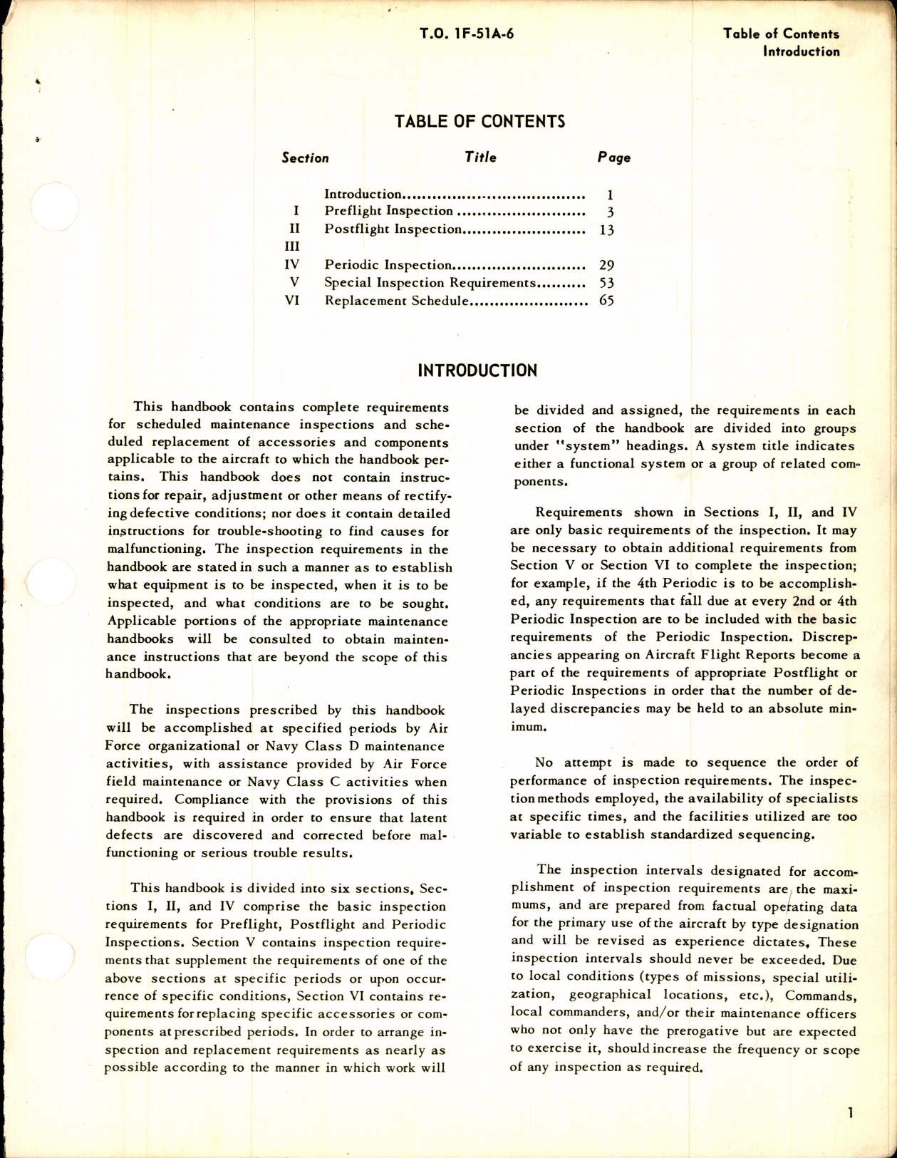 Sample page 3 from AirCorps Library document: T.O. No. 1F-51A-6, Inspection Requirements for USAF F-51 Series Aircraft, 1-July-1954