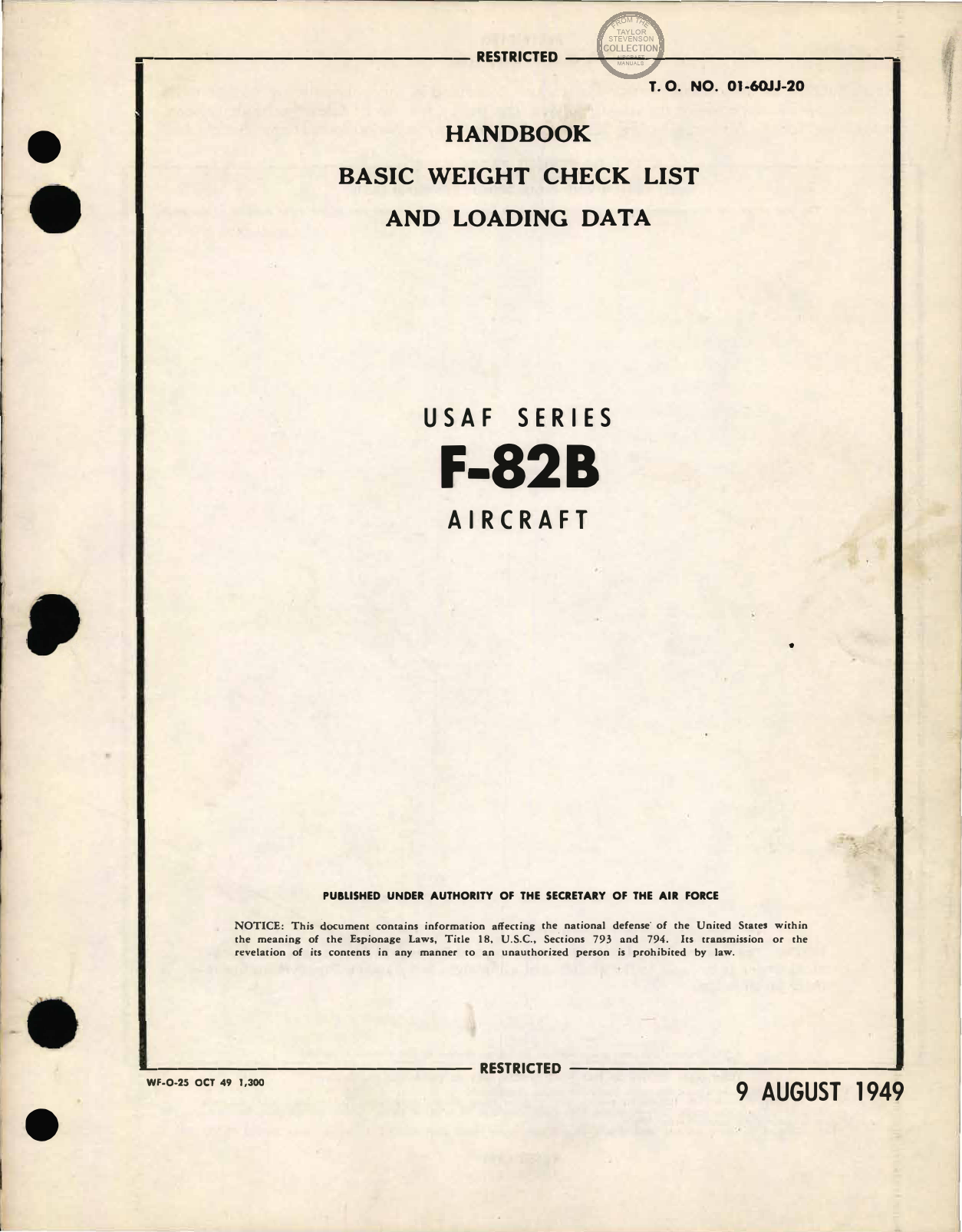 Sample page 1 from AirCorps Library document: Basic Weight Check List and Loading Data - F-82B Twin Mustang