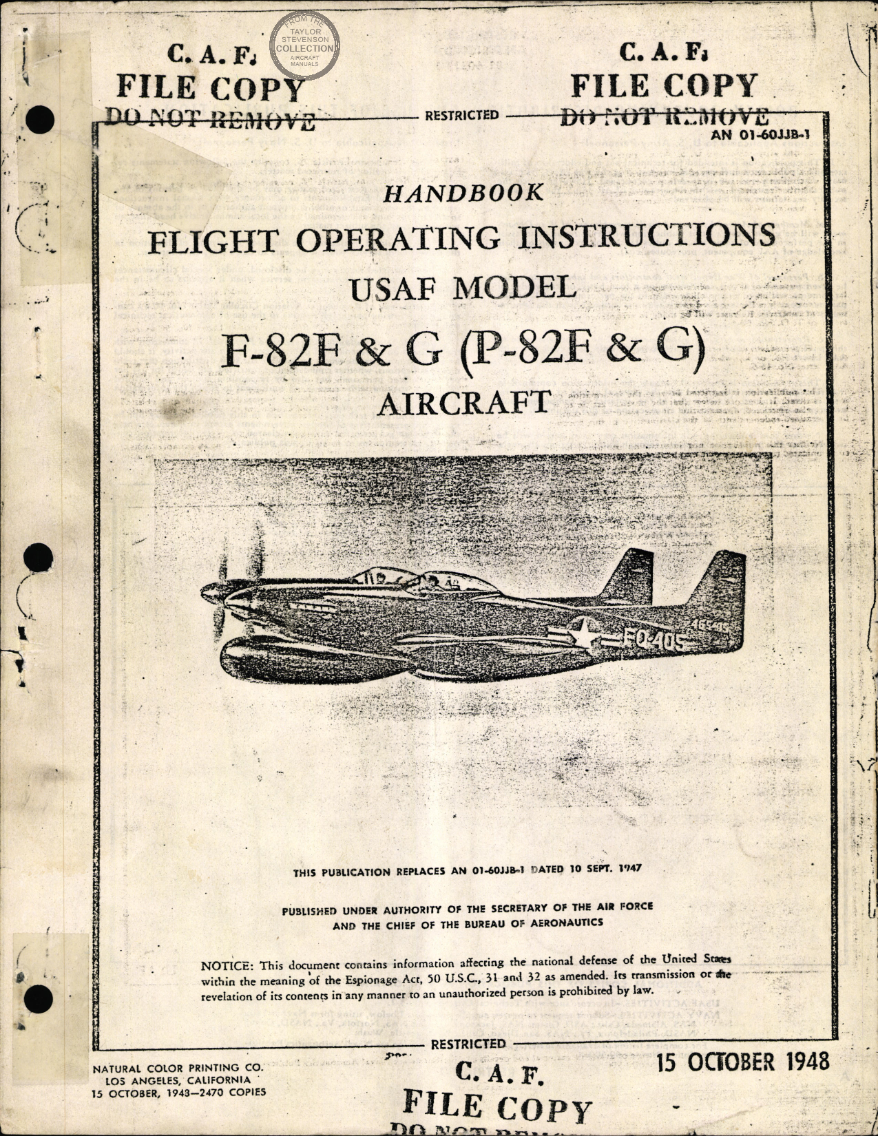 Sample page 1 from AirCorps Library document: Flight Operating Instructions - F-82G & F-82G