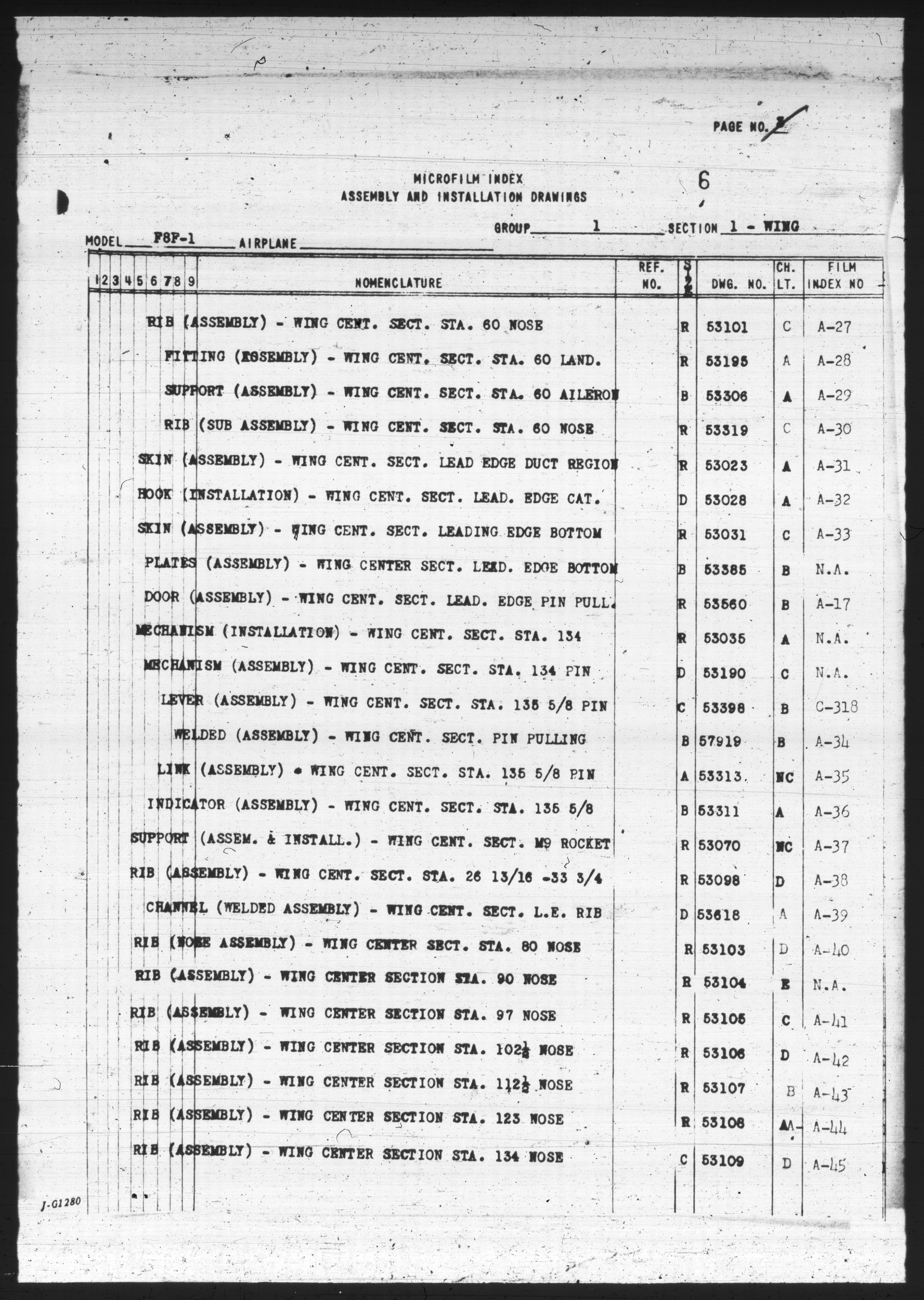 Sample page 5 from AirCorps Library document: Microfilm Index for F8F-1