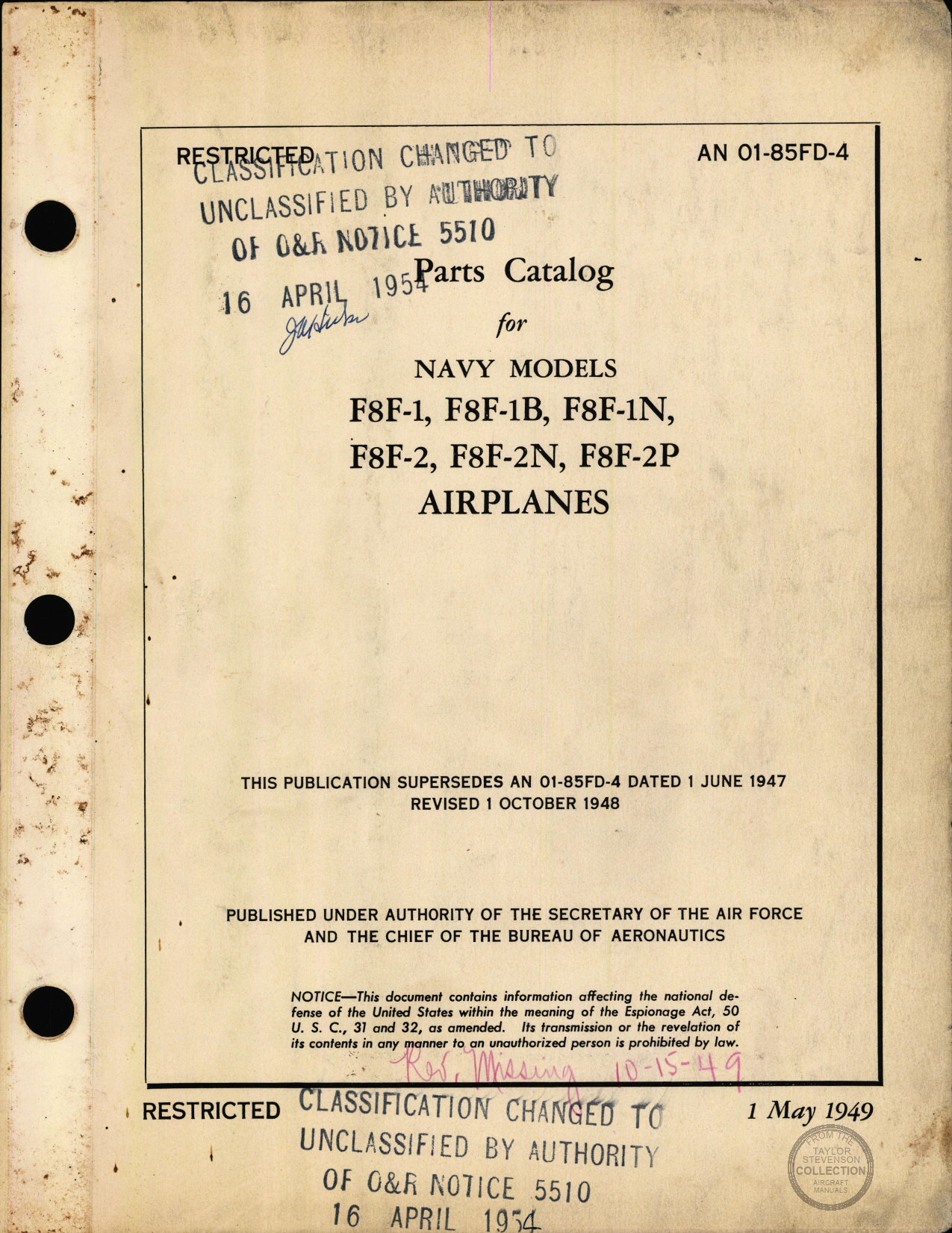 Sample page 1 from AirCorps Library document: Parts Catalog - F8F