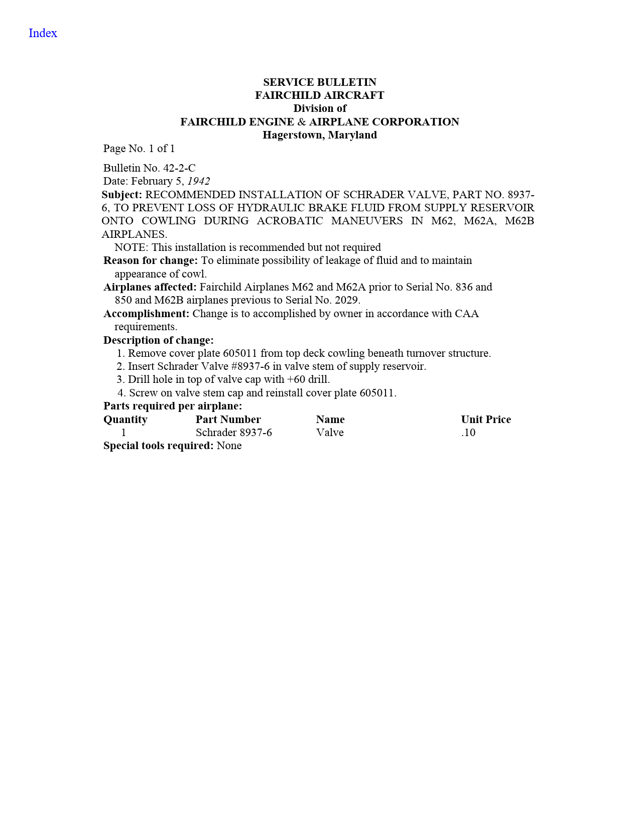 Sample page 4 from AirCorps Library document: M-62 Series Service Bulletins