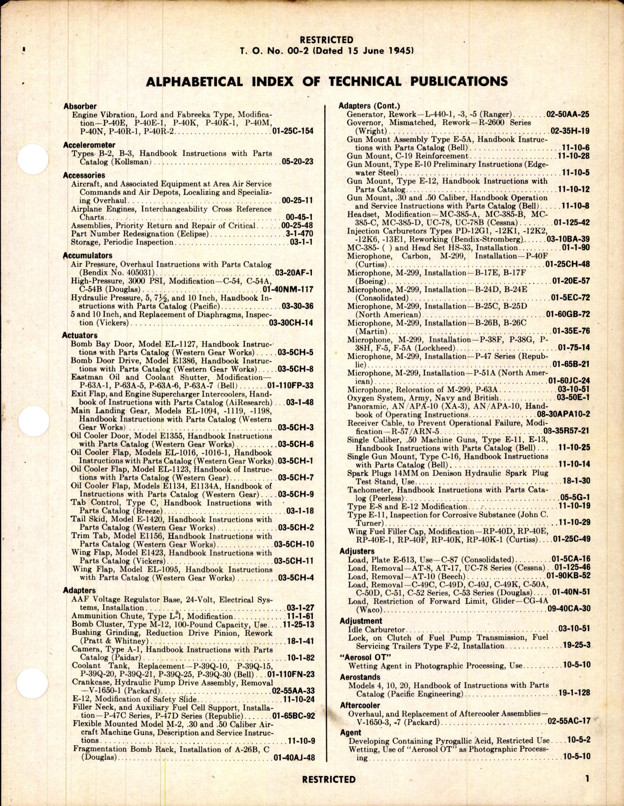 Sample page 5 from AirCorps Library document: Alphabetical index of Technical Publications