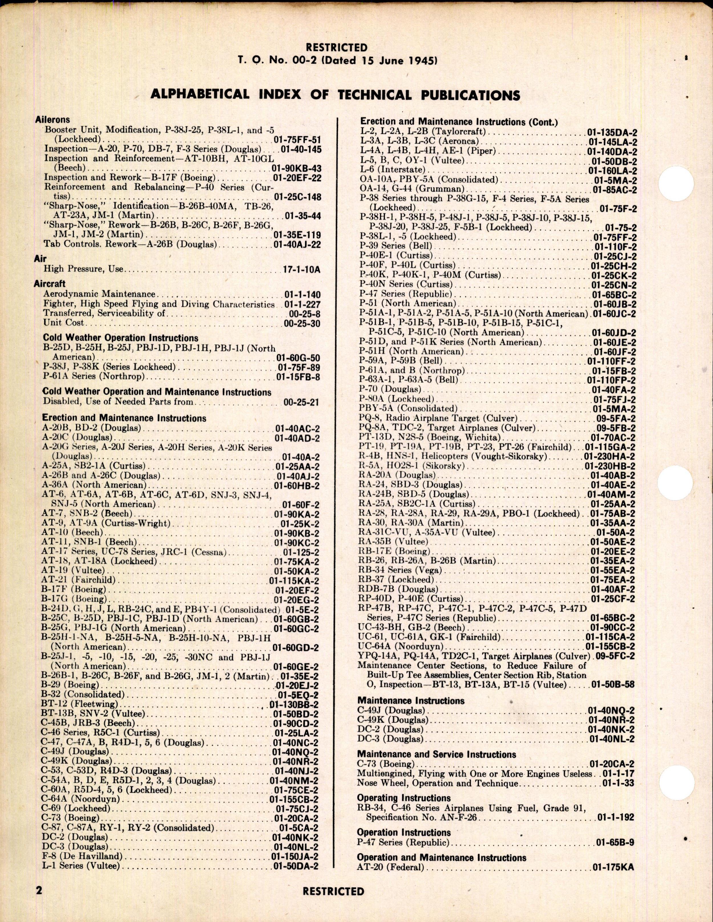 Sample page 6 from AirCorps Library document: Alphabetical index of Technical Publications