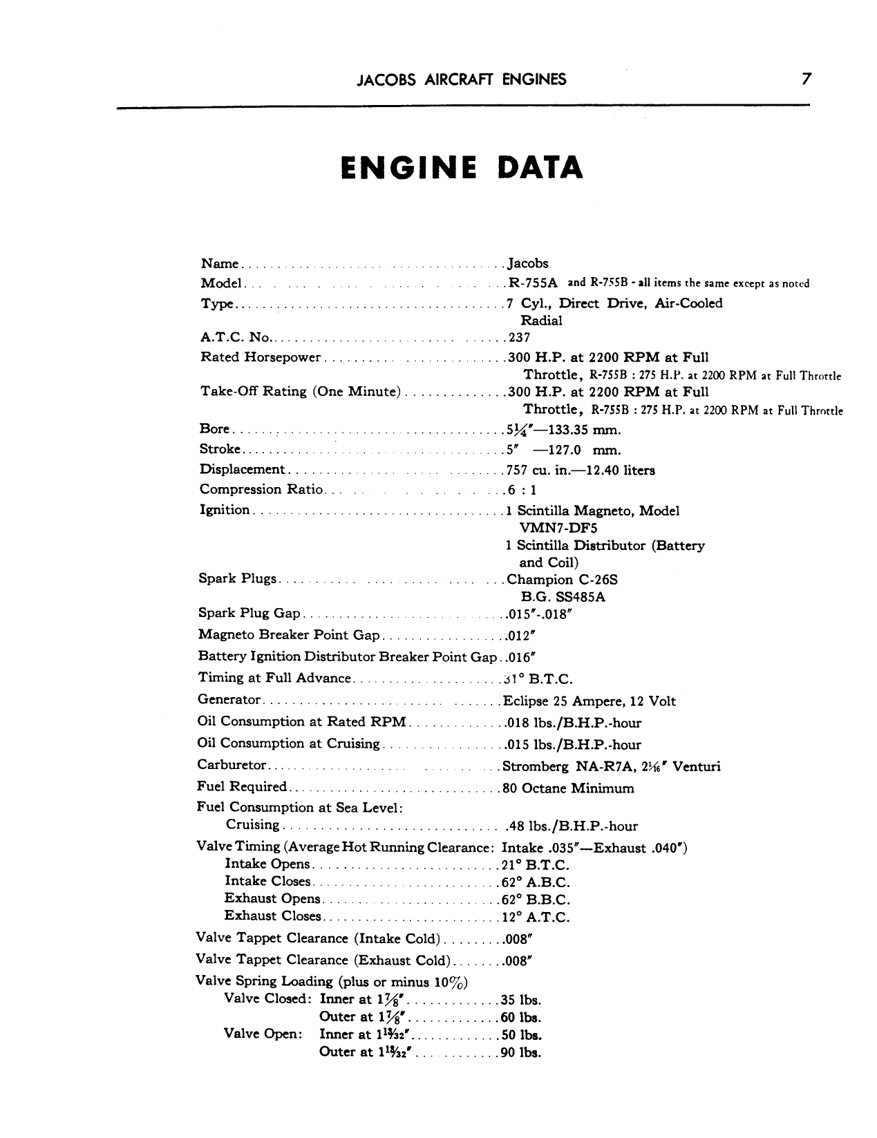 Sample page 7 from AirCorps Library document: Operators Manual for Jacobs Aircraft Engine Models R-755A and R-755B