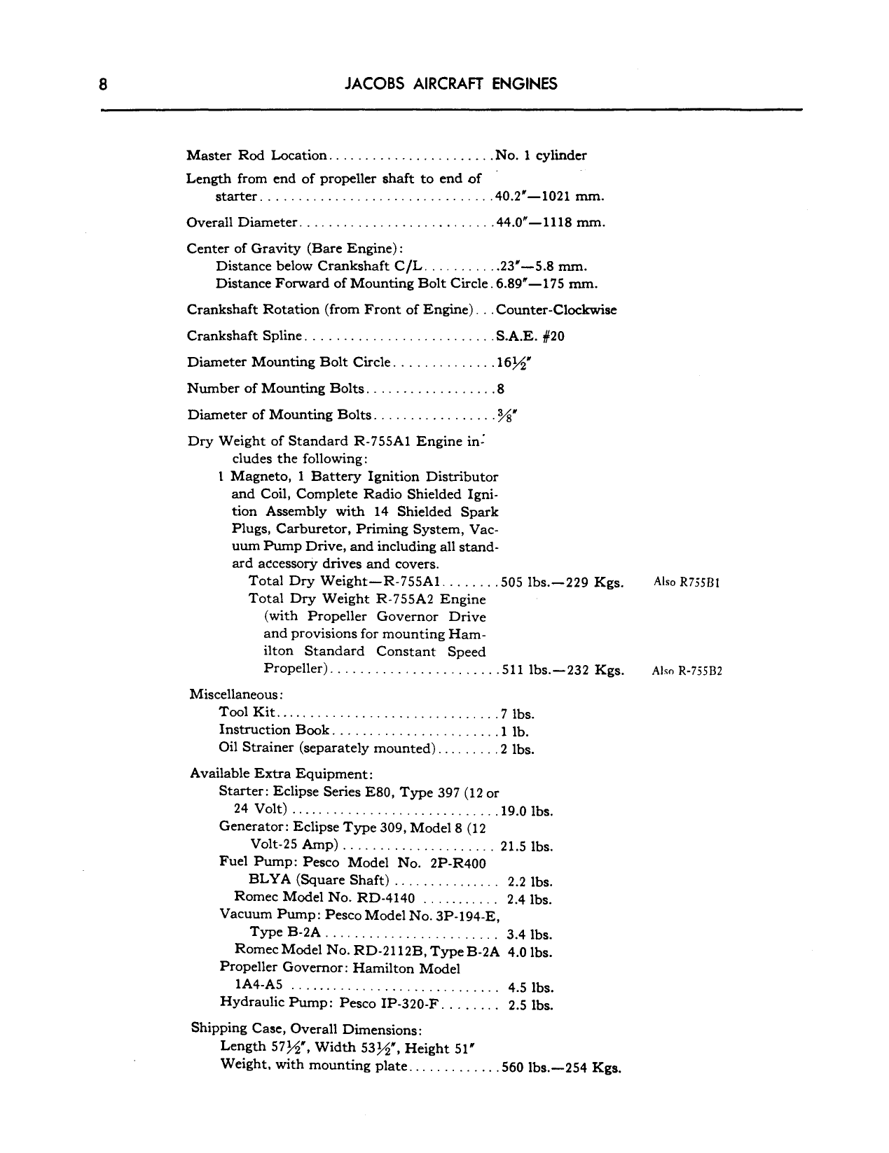 Sample page 8 from AirCorps Library document: Operators Manual for Jacobs Aircraft Engine Models R-755A and R-755B