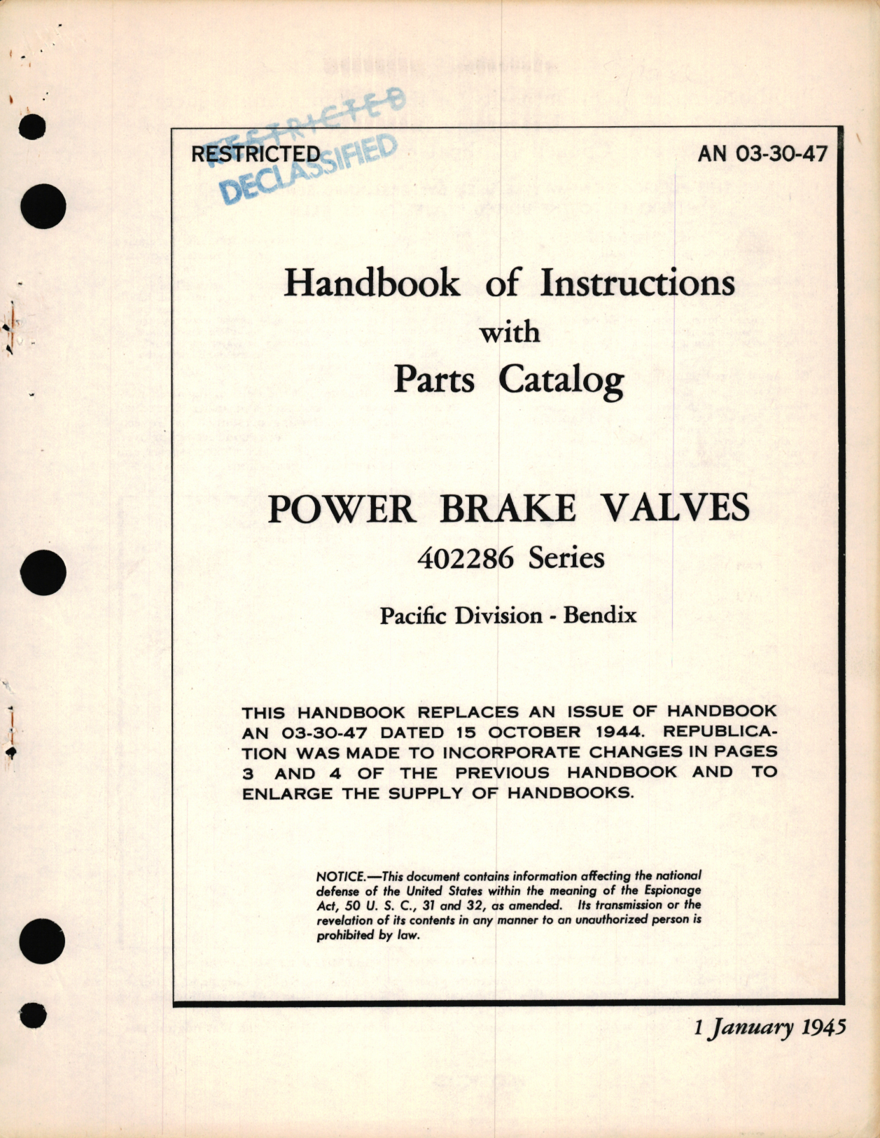 Sample page 1 from AirCorps Library document: Instructions with Parts Catalog for Power Brake Valves 402286 Series