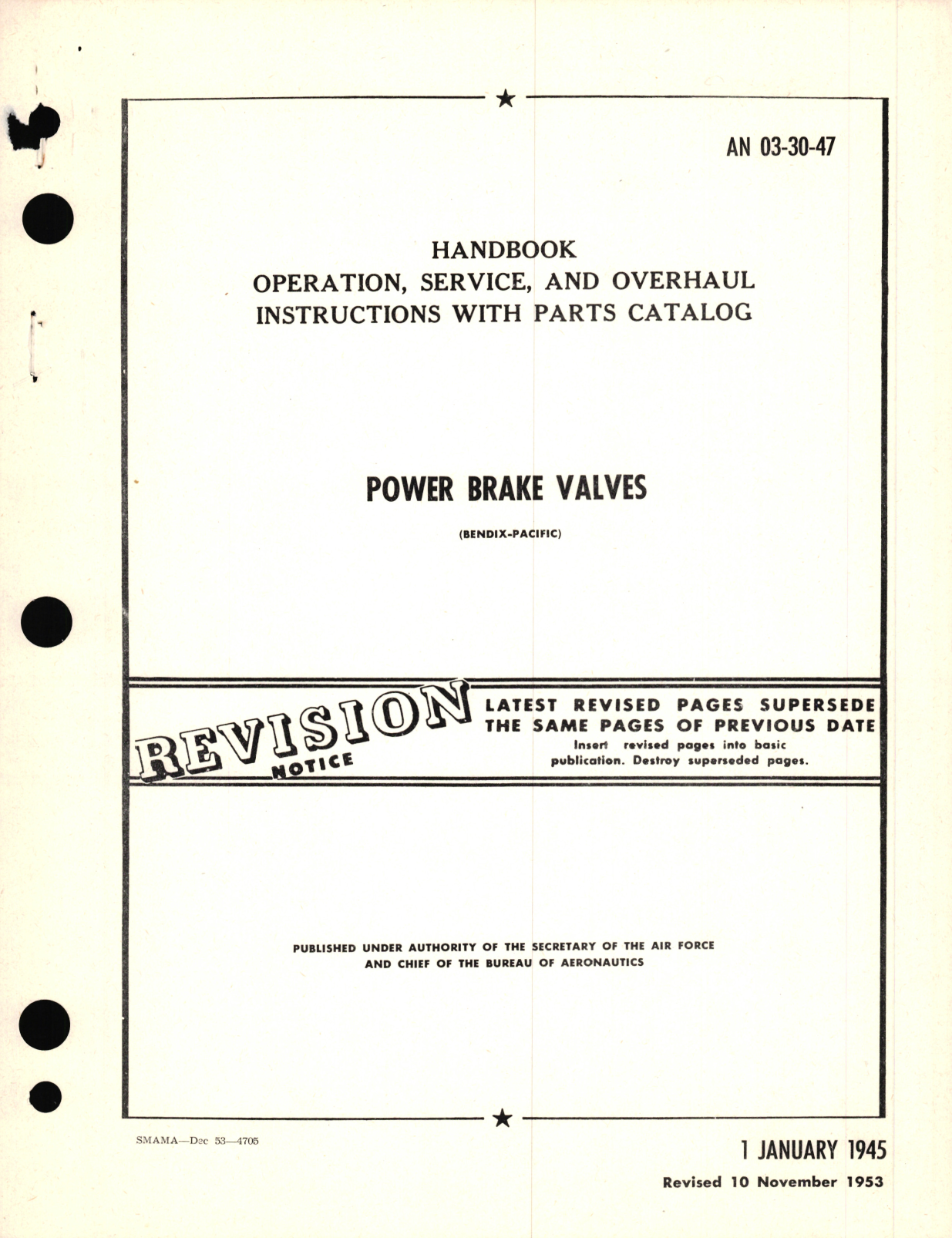 Sample page 1 from AirCorps Library document: Operation, Service, and Overhaul Instructions with Parts Catalog for Power Brake Valves 