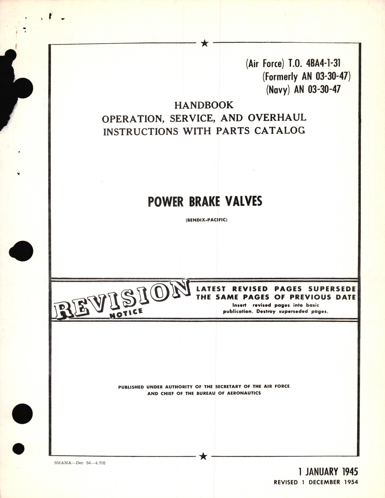 Sample page 1 from AirCorps Library document: Operation, Service, and Overhaul Instructions with Parts Catalog for Power Brake Valves