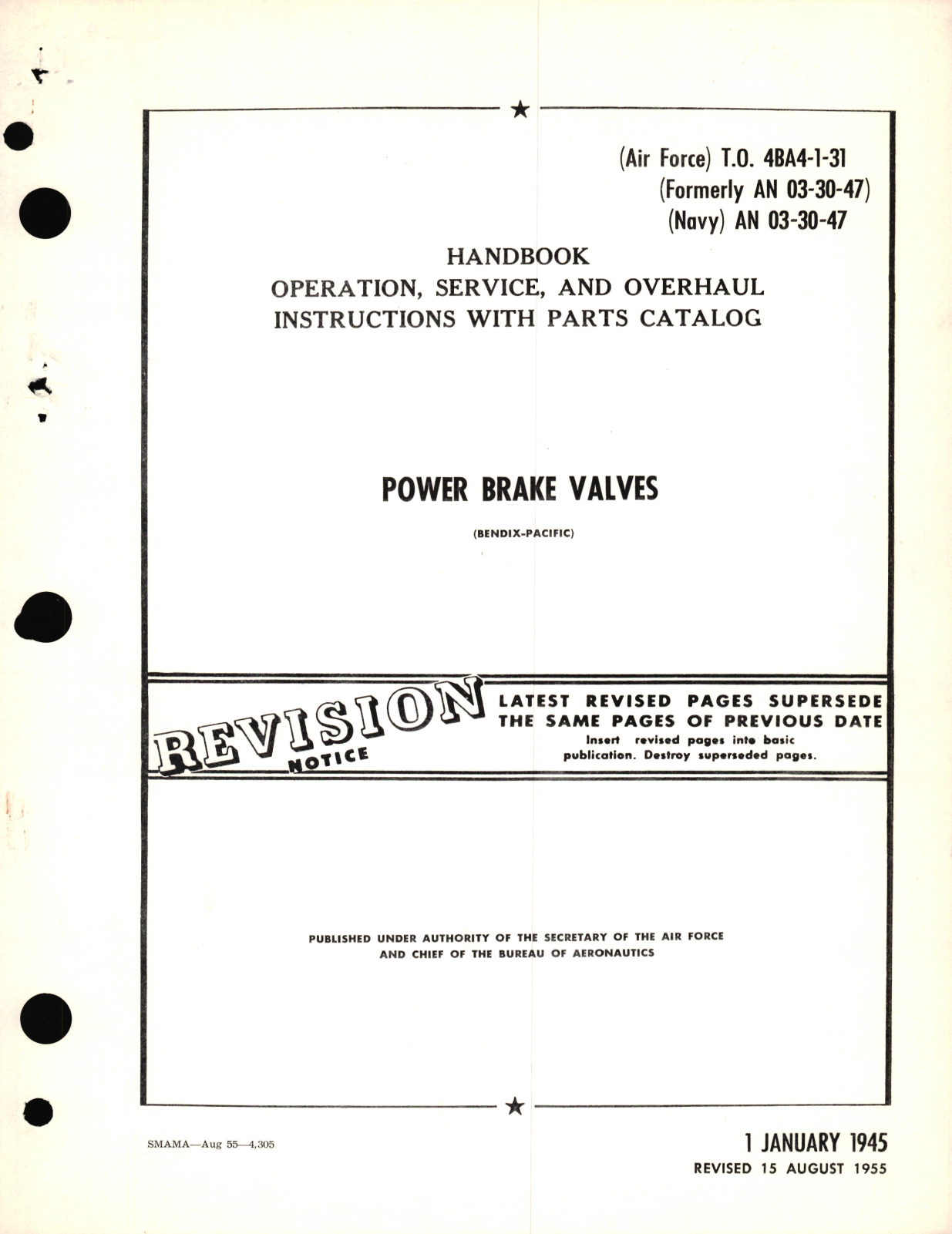 Sample page 1 from AirCorps Library document: Operation, Service, and Overhaul Instructions with Parts Catalog for Power Brake Valves