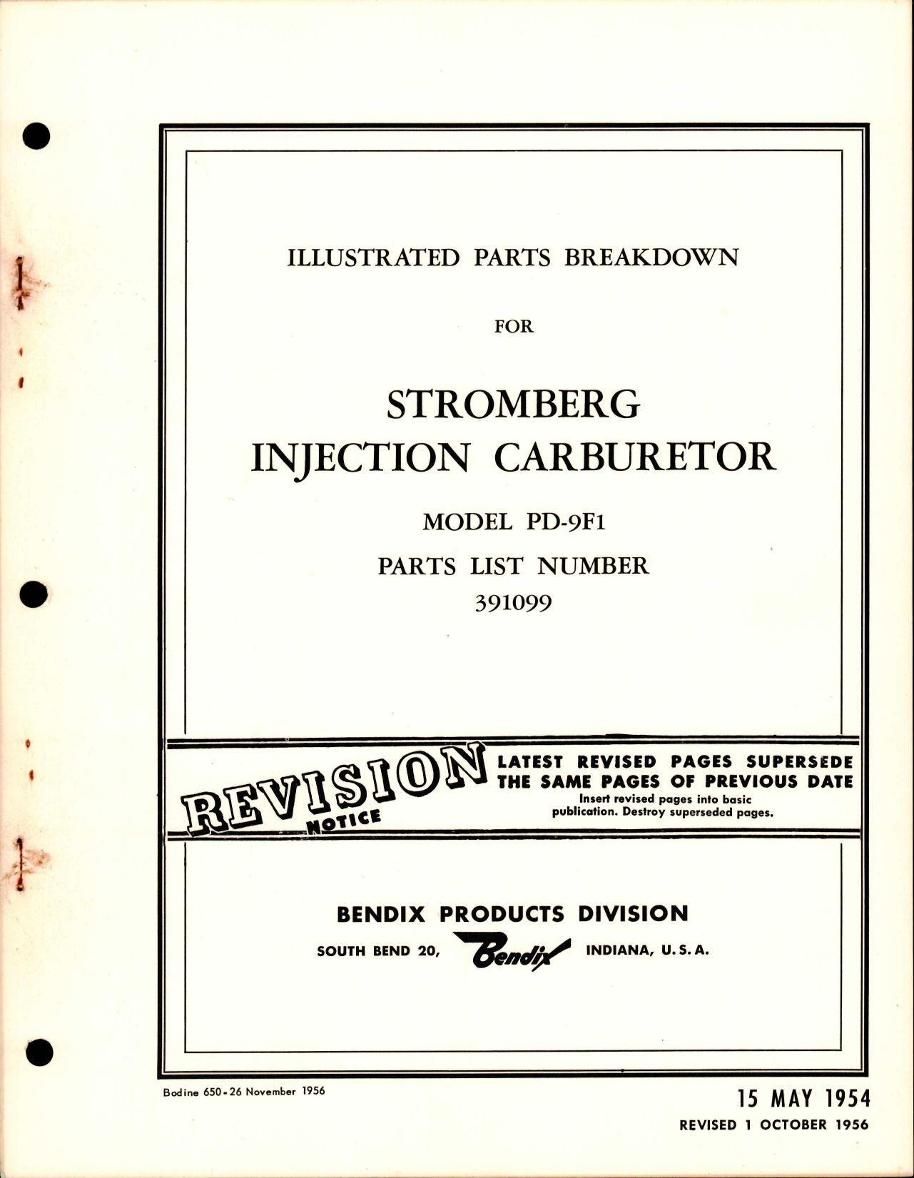 Sample page 1 from AirCorps Library document: Illustrated Parts Breakdown for Stromberg Injection Carburetor Model PD-9F1 