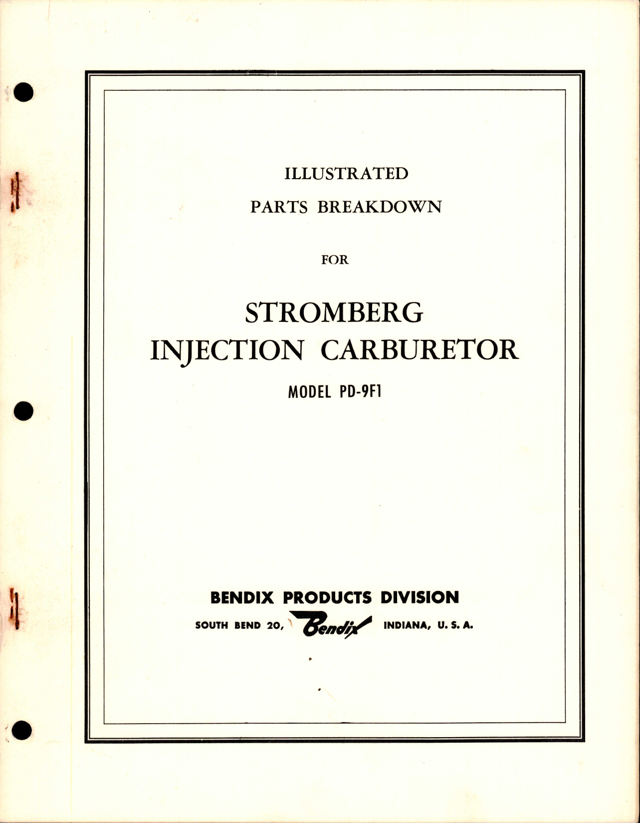 Sample page 1 from AirCorps Library document: Illustrated Parts Breakdown for Stromberg Injection Carburetor Model PD-9F1