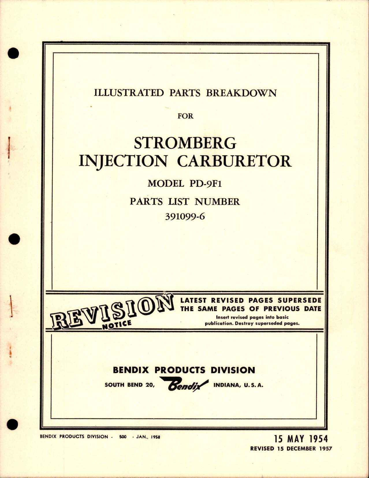 Sample page 1 from AirCorps Library document: Illustrated Parts Breakdown for Stromberg Injection Carburetor Model PD-9F1