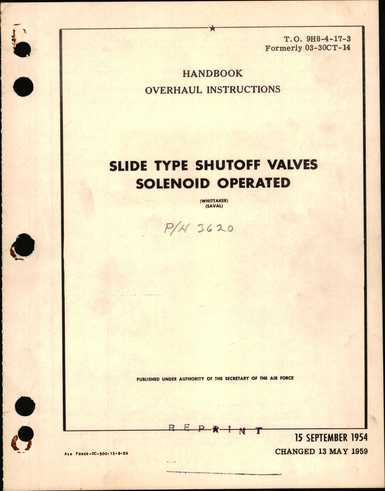 Sample page 1 from AirCorps Library document: Overhaul Instructions for Slide Type Shutoff Valves Solenoid Operated