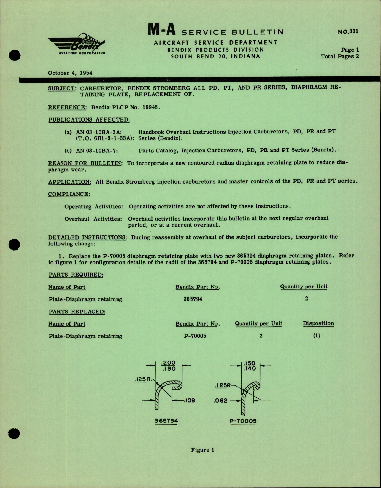 Sample page 1 from AirCorps Library document: Carburetor, Bendix Stromberg, All PD, PT, and PR Series, Diaphragm Retaining Plate, Replacement 