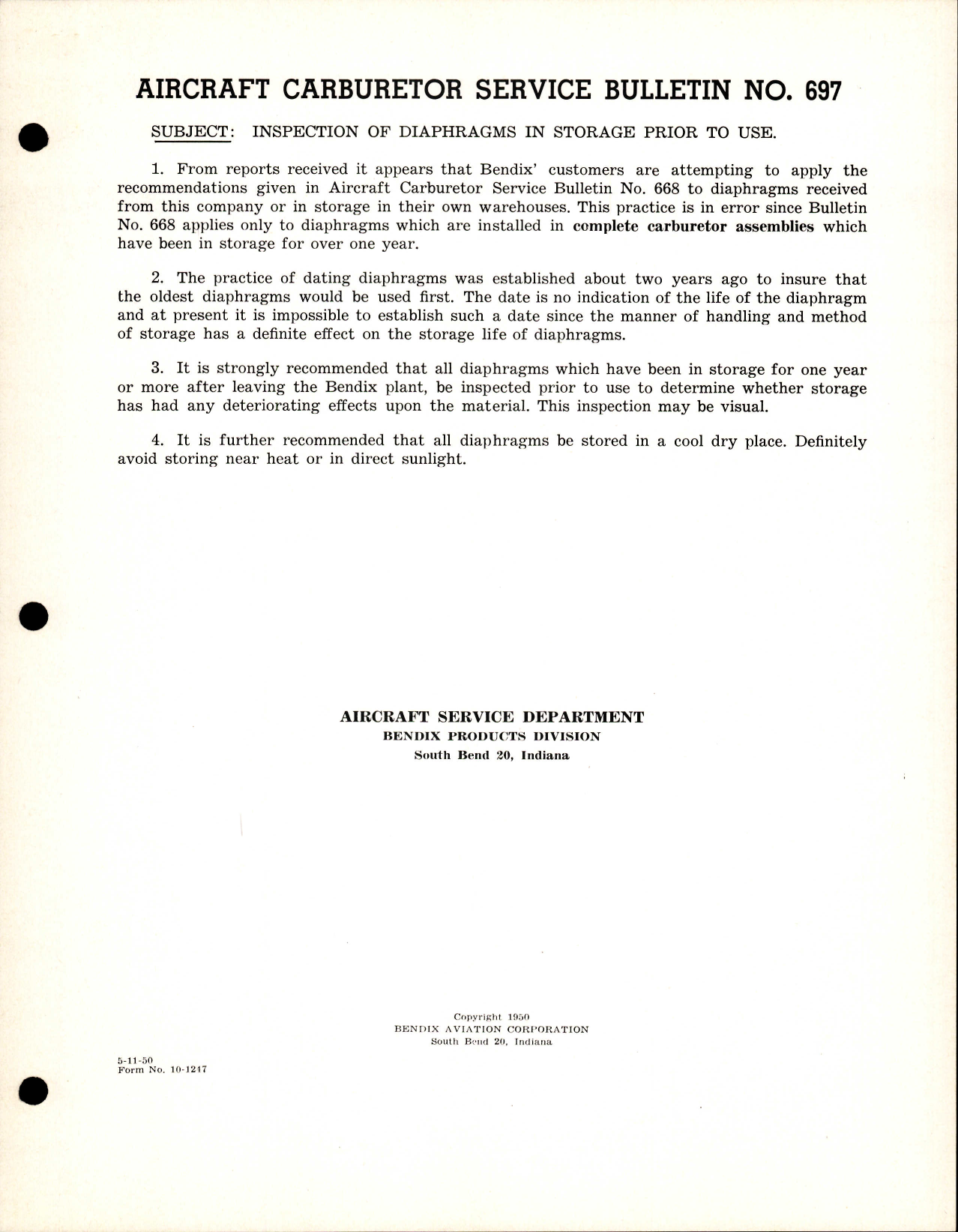 Sample page 1 from AirCorps Library document: Inspection of Diaphragms in Storage Prior to Use