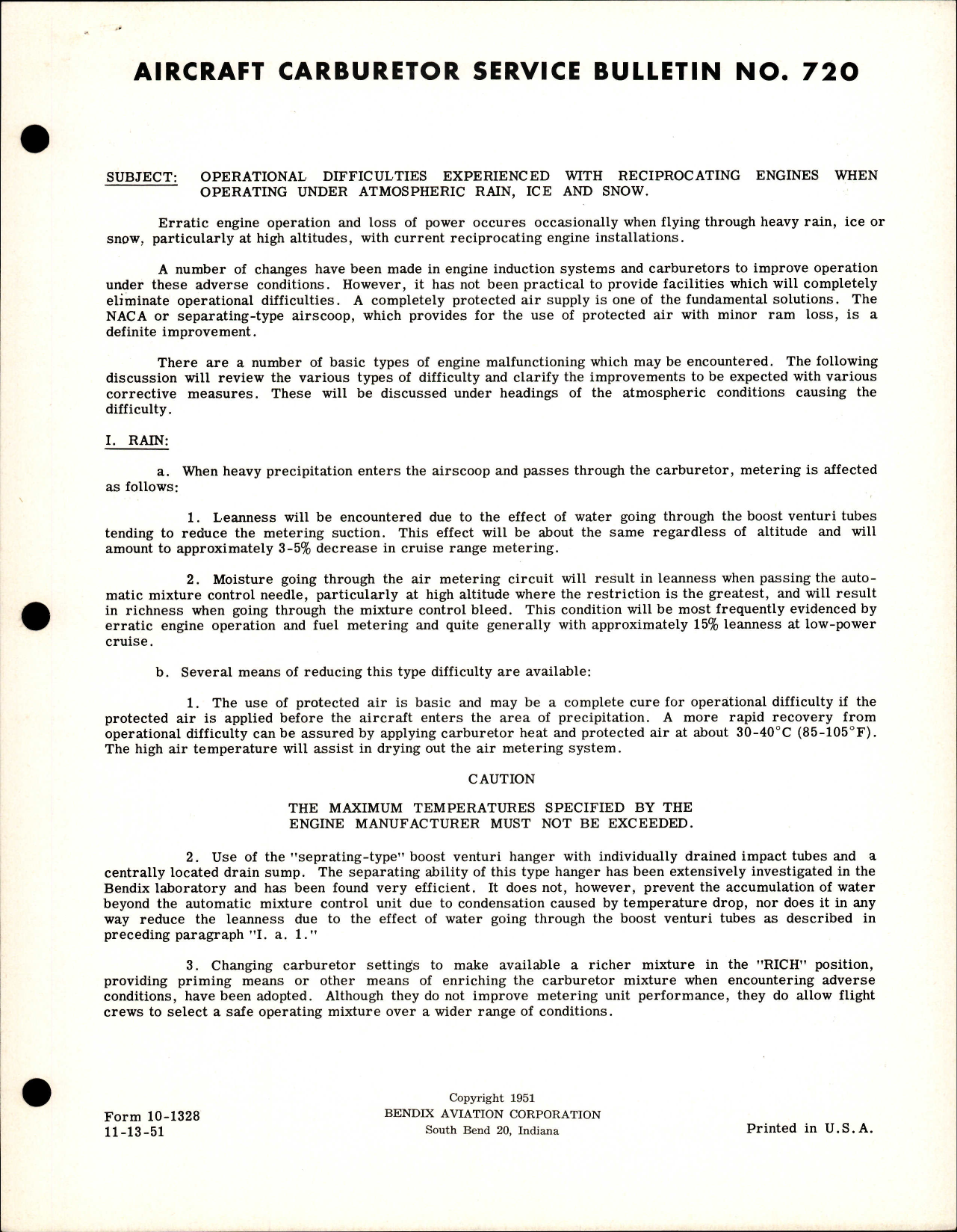 Sample page 1 from AirCorps Library document: Operational Difficulties Experienced with Reciprocating Engines when Operating Under Atmospheric Rain, Ice and Snow