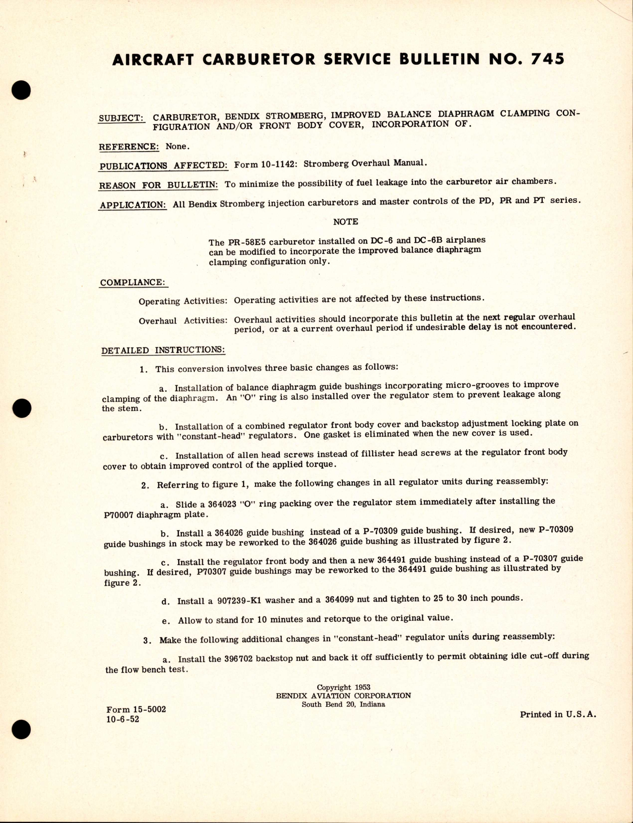 Sample page 1 from AirCorps Library document: Carburetor, Bendix Stromberg, Improved Balance Diaphragm Clamping Configuration and/or Front Body Cover