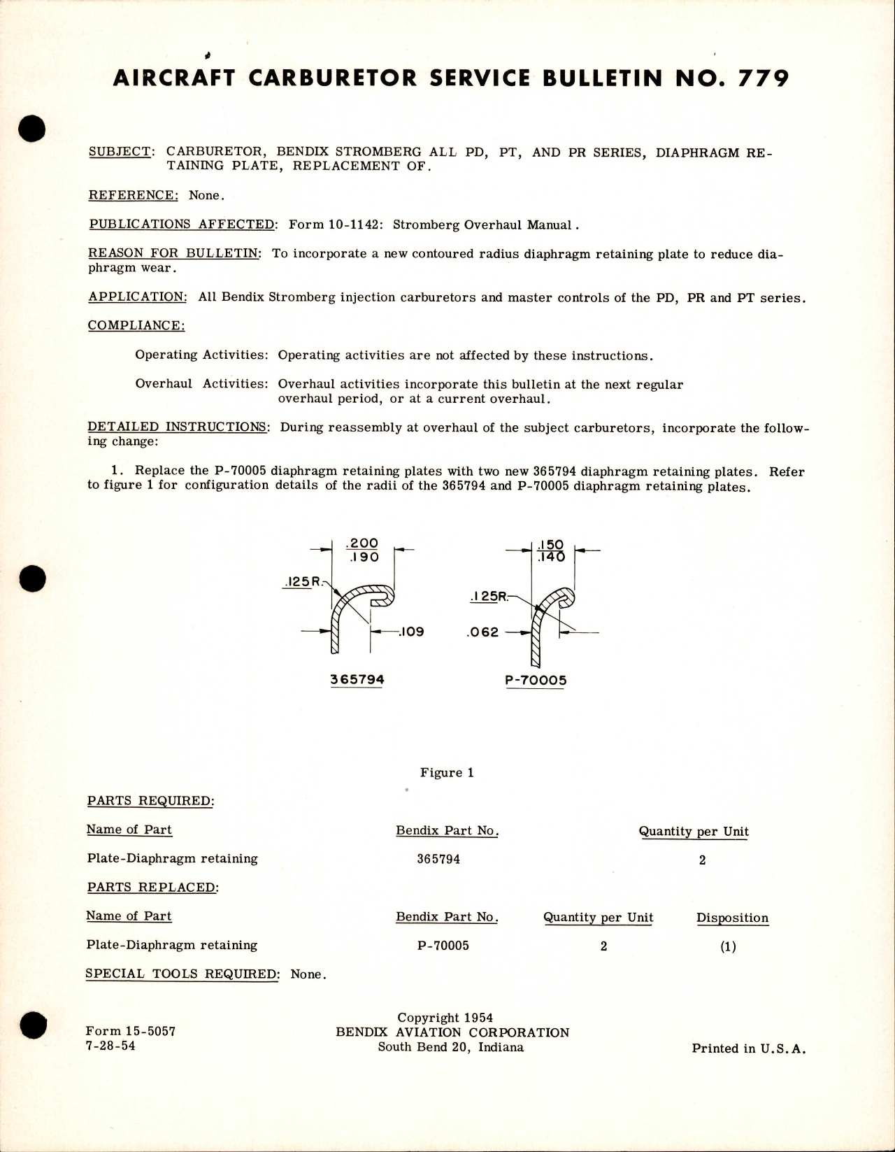 Sample page 1 from AirCorps Library document: Carburetor, Bendix Stromberg, All PD, PT, and PR Series, Diaphragm Retaining Plate, Replacement