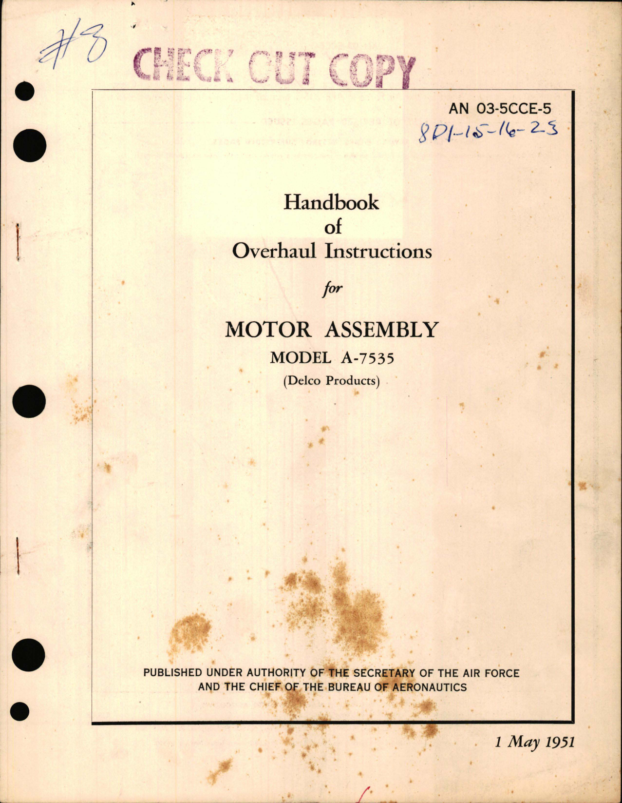 Sample page 1 from AirCorps Library document: Overhaul Instructions for Motor Assembly - Model A-7535