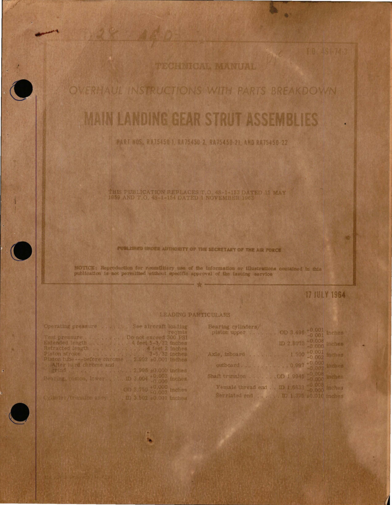 Sample page 1 from AirCorps Library document: Overhaul Instructions with Parts Breakdown for Main Landing Gear Strut Assemblies