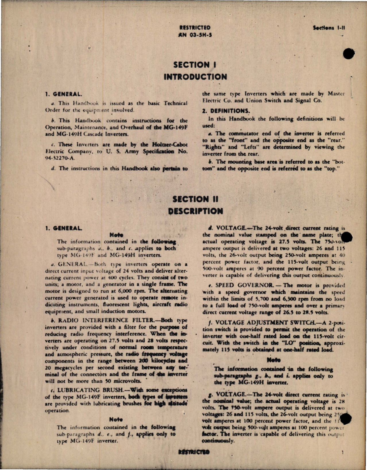 Sample page 5 from AirCorps Library document: Instructions with Parts Catalog for Inverters - Types MG-149F and MG-149H 