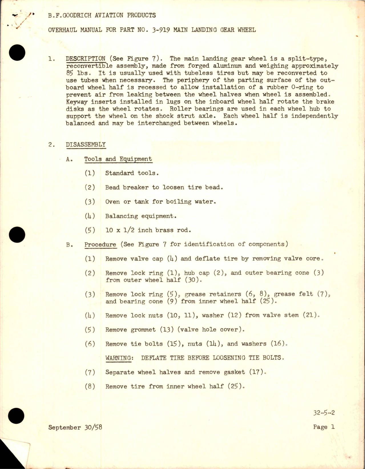 Sample page 1 from AirCorps Library document: Overhaul Manual for Main Landing Gear Wheel - Part 3-919 