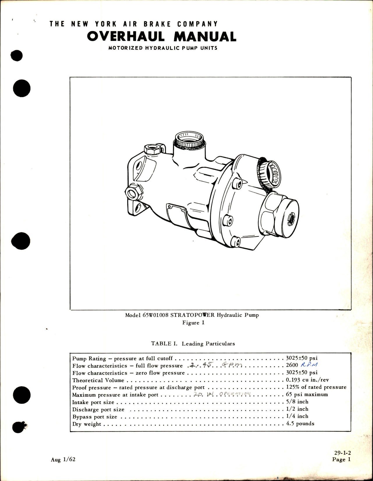 Sample page 9 from AirCorps Library document: Overhaul Manual for Stratopower Motorized Hydraulic Pumps - Models 165W01003-3 and 165W01007-2 