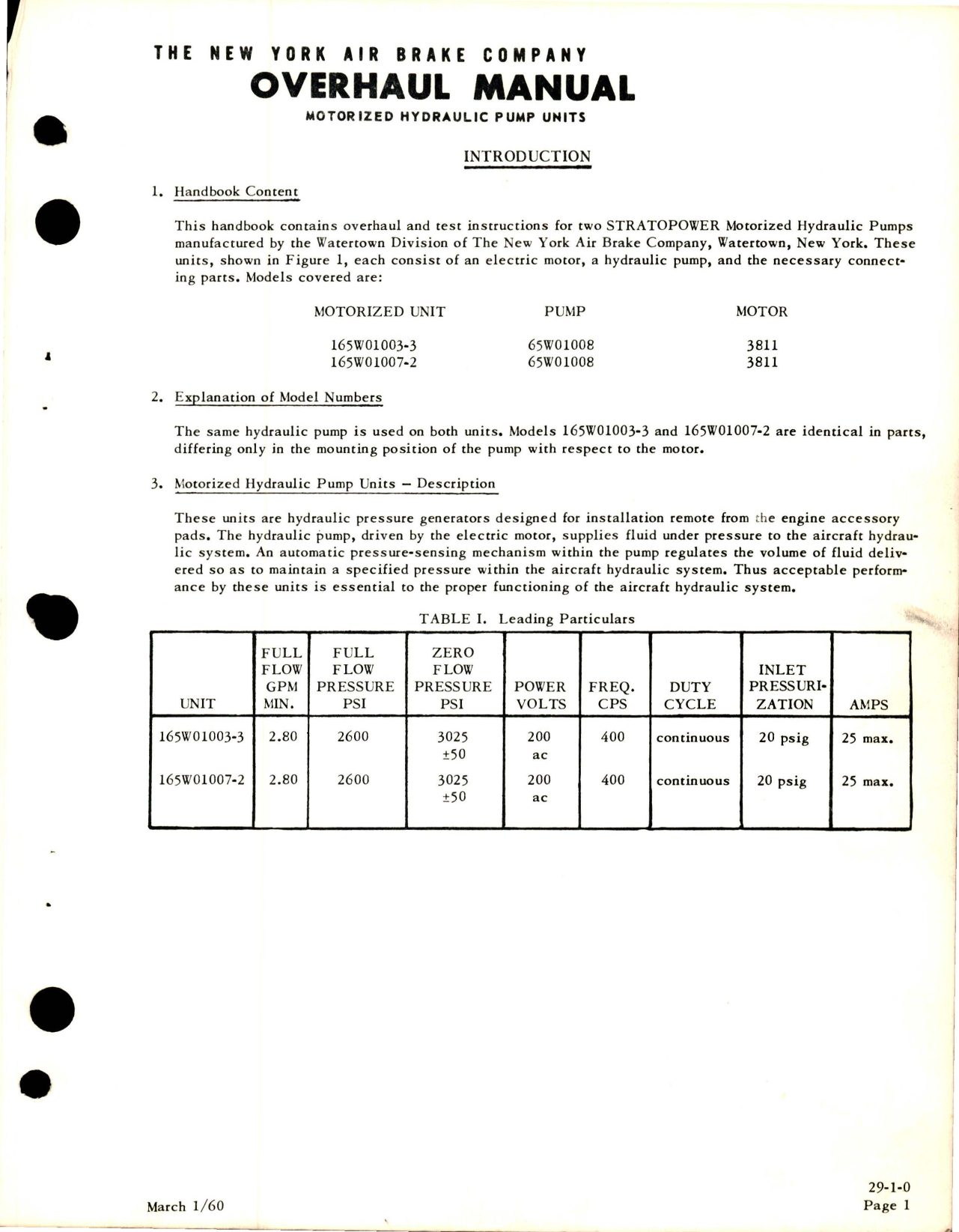 Sample page 5 from AirCorps Library document: Overhaul Manual for Stratopower Motorized Hydraulic Pumps - Models 165W01003-3 and 165W01007-2 