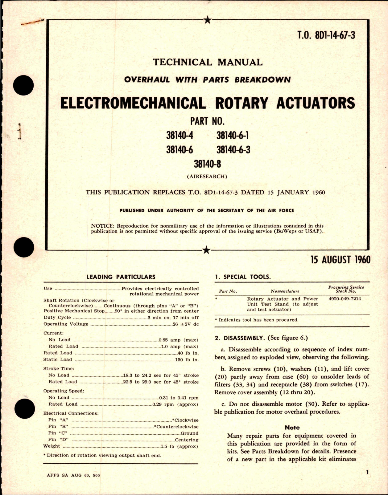 Sample page 1 from AirCorps Library document: Overhaul with Parts Breakdown for Electromechanical Rotary Actuators - Parts 38140-4, 38140-6-1, 38140-6, 38140-6-3, 38140-8 
