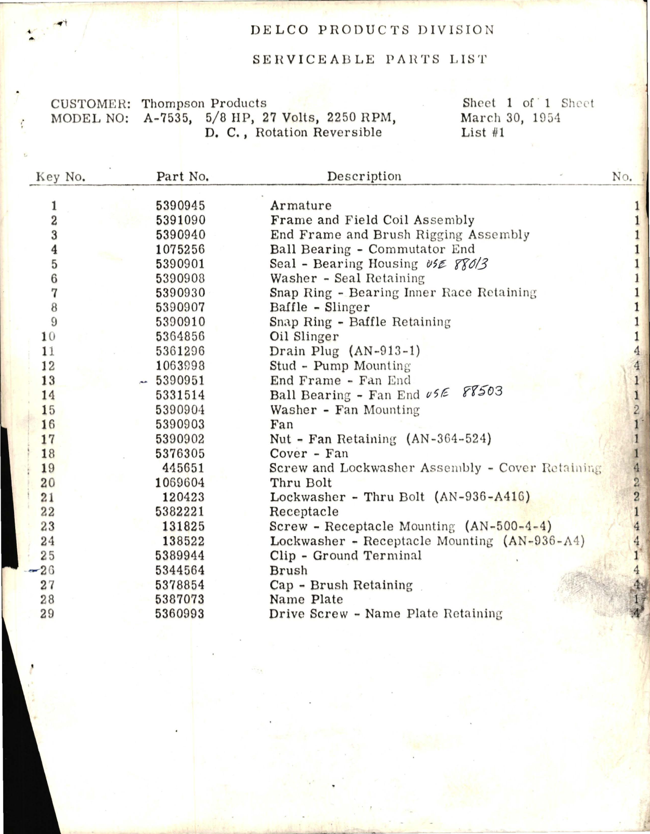 Sample page 5 from AirCorps Library document: Handbook of Instructions for Motor Assembly A-7535 - Model TF-11390 