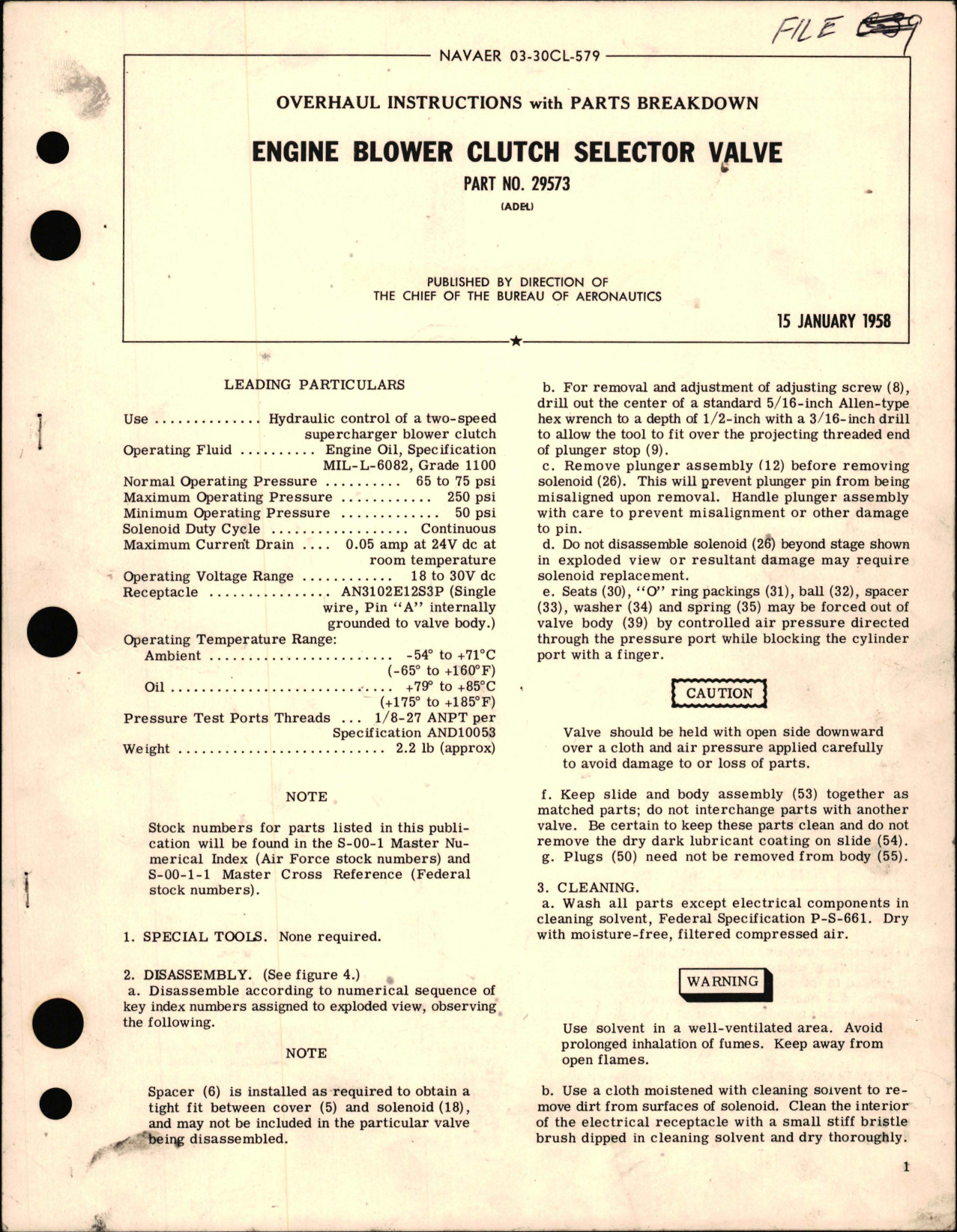 Sample page 1 from AirCorps Library document: Overhaul Instructions with Parts Breakdown for Engine Blower Clutch Selector Valve - Part 29573